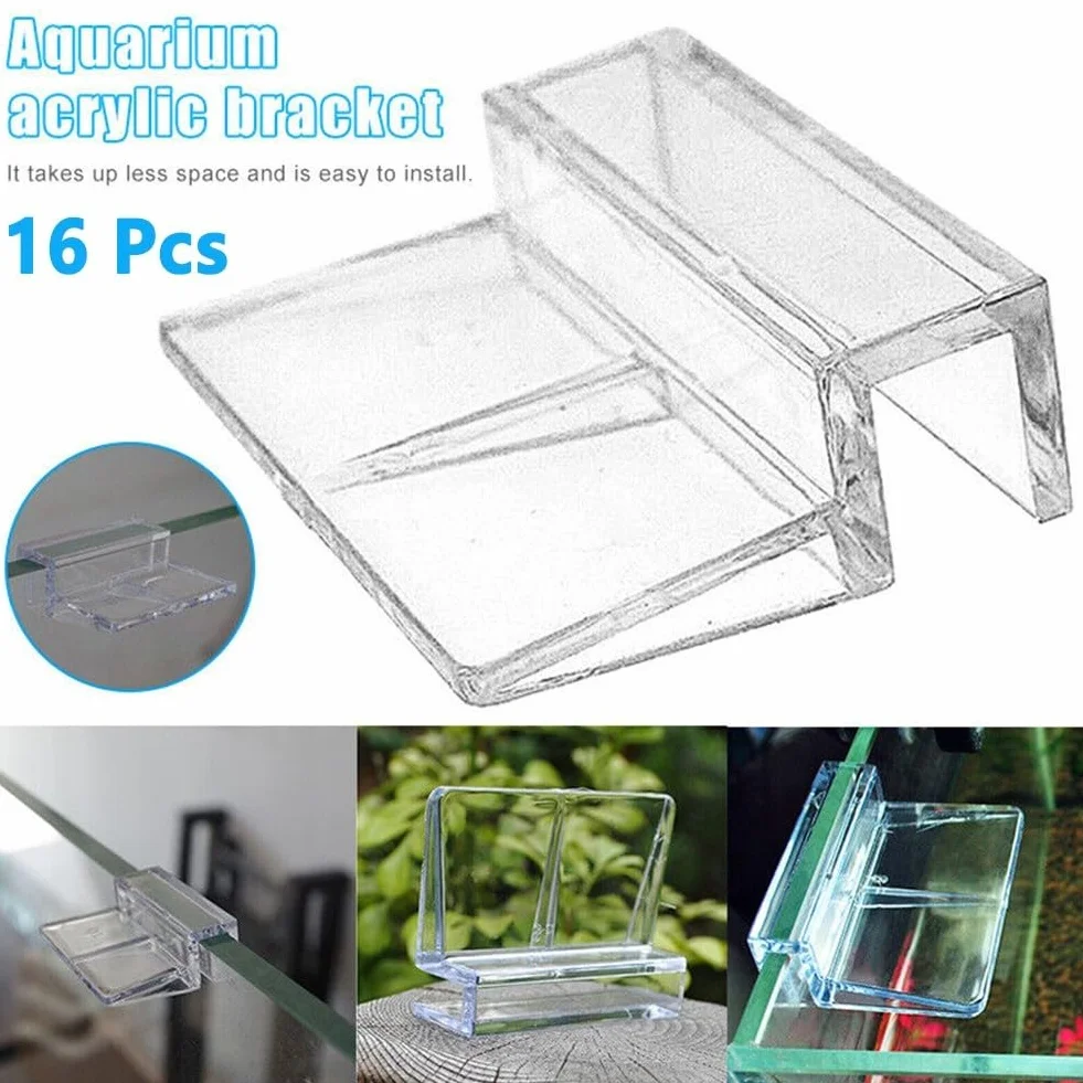 SPORTARC Lot de 16 clips de couvercle en verre pour aquarium, supports acrylique transparent 10 mm