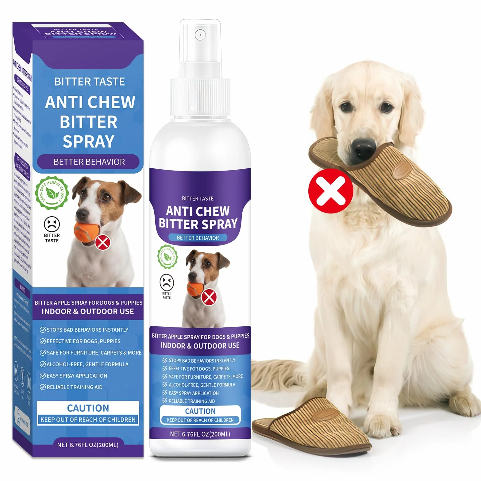 Spray anti-mastication pour chiens pomme amère 200 ml arrêter mâcher empêcher léchage plaies protège meubles chaussures bandages sans alcool