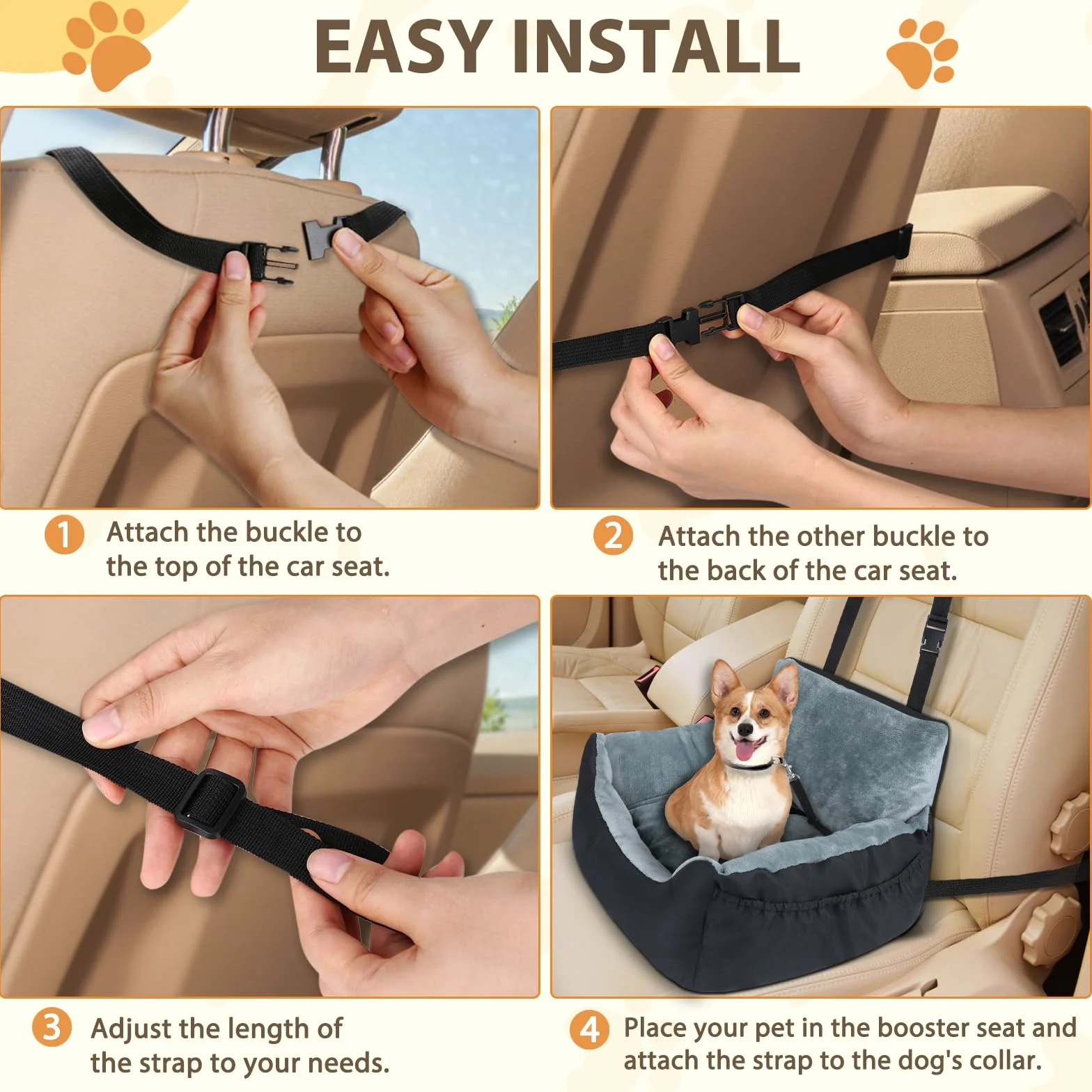Lannvan Siege Auto Chien Antidérapant Lavable Coussin avec Laisse de Sécurité Noir