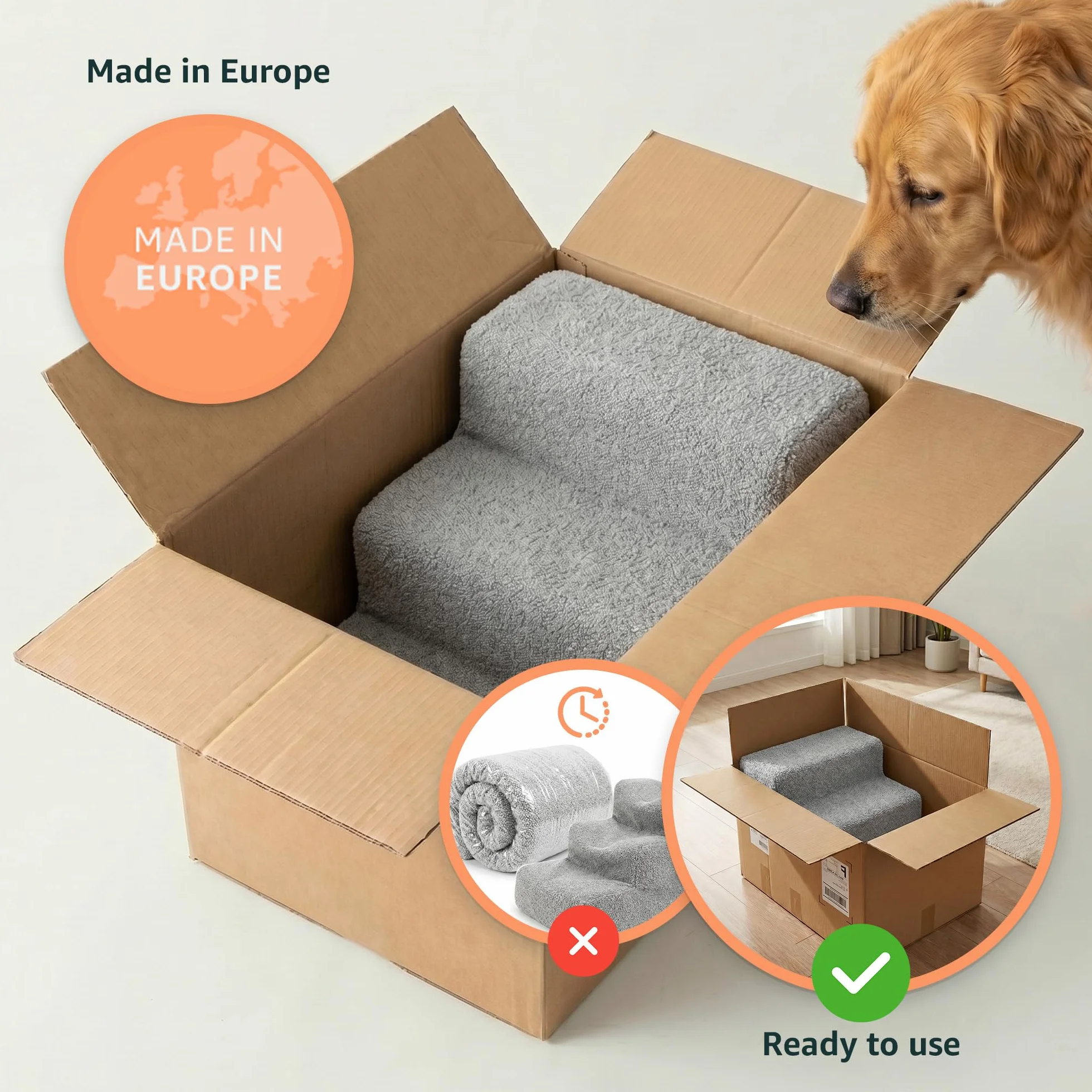 Murando Escalier pour Chien 3 Marches 30 cm Housse Amovible Lavable Mousse Rampe Bouclé Gris