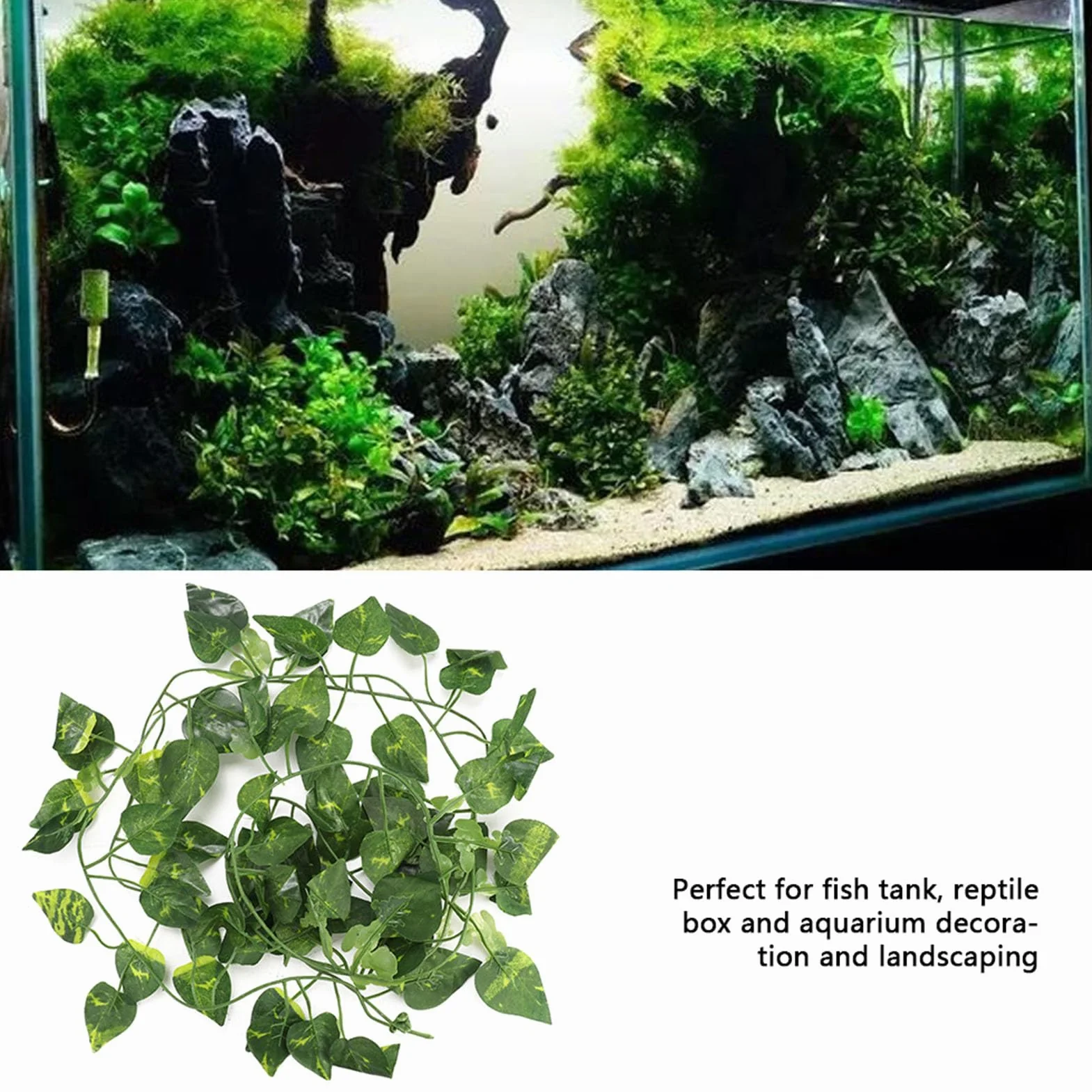 6.89ft Reptiles Artificielle Vigne en Plastique Faux Feuilles Suspendues Vert Simulation Plante Flexible Jungle Vines Grimpeur pour Reptiles Lézard Caméléon Habitat Décor(#1)