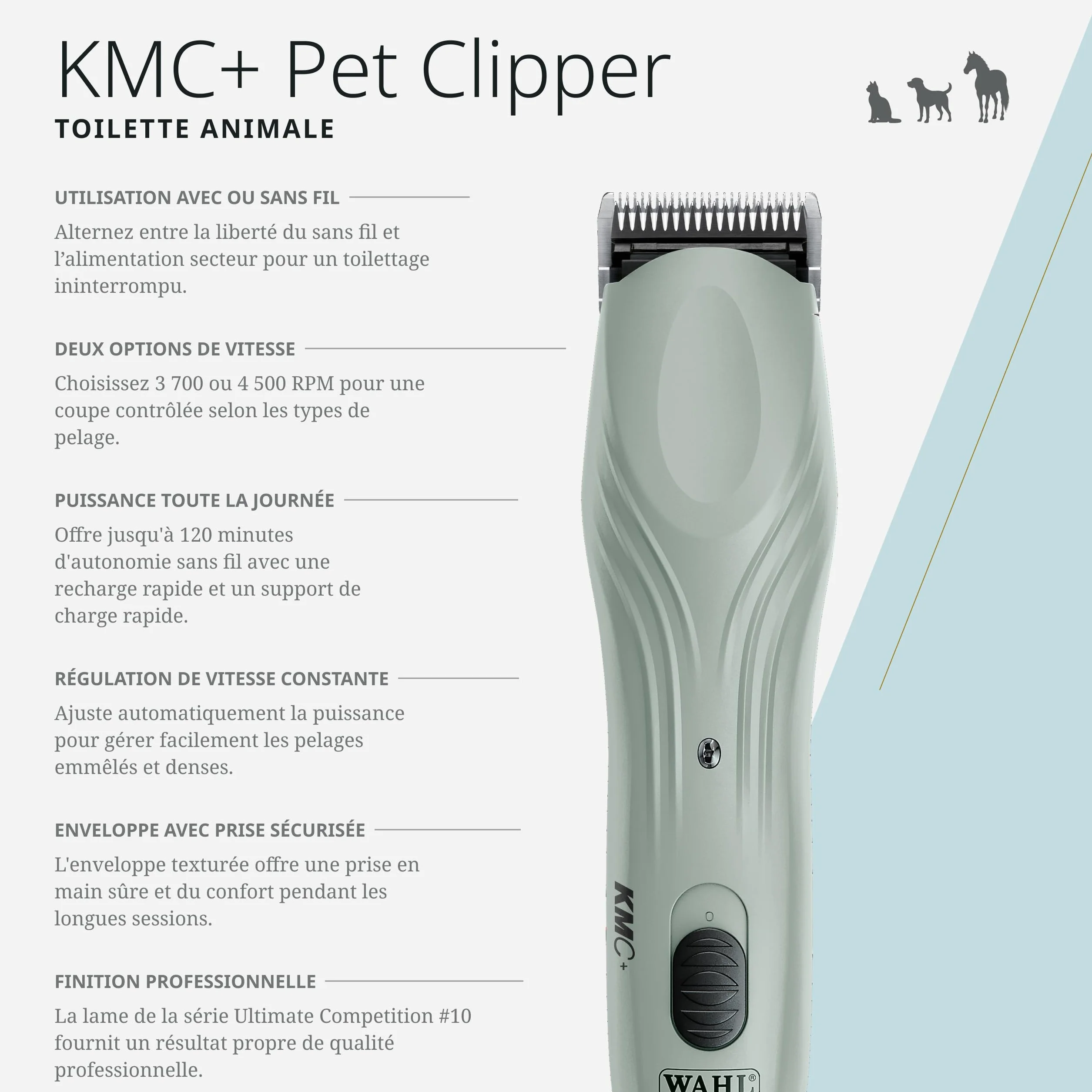 Wahl KMC+ Tondeuse Animaux Moteur Sans Brosse 120 Minutes Autonomie