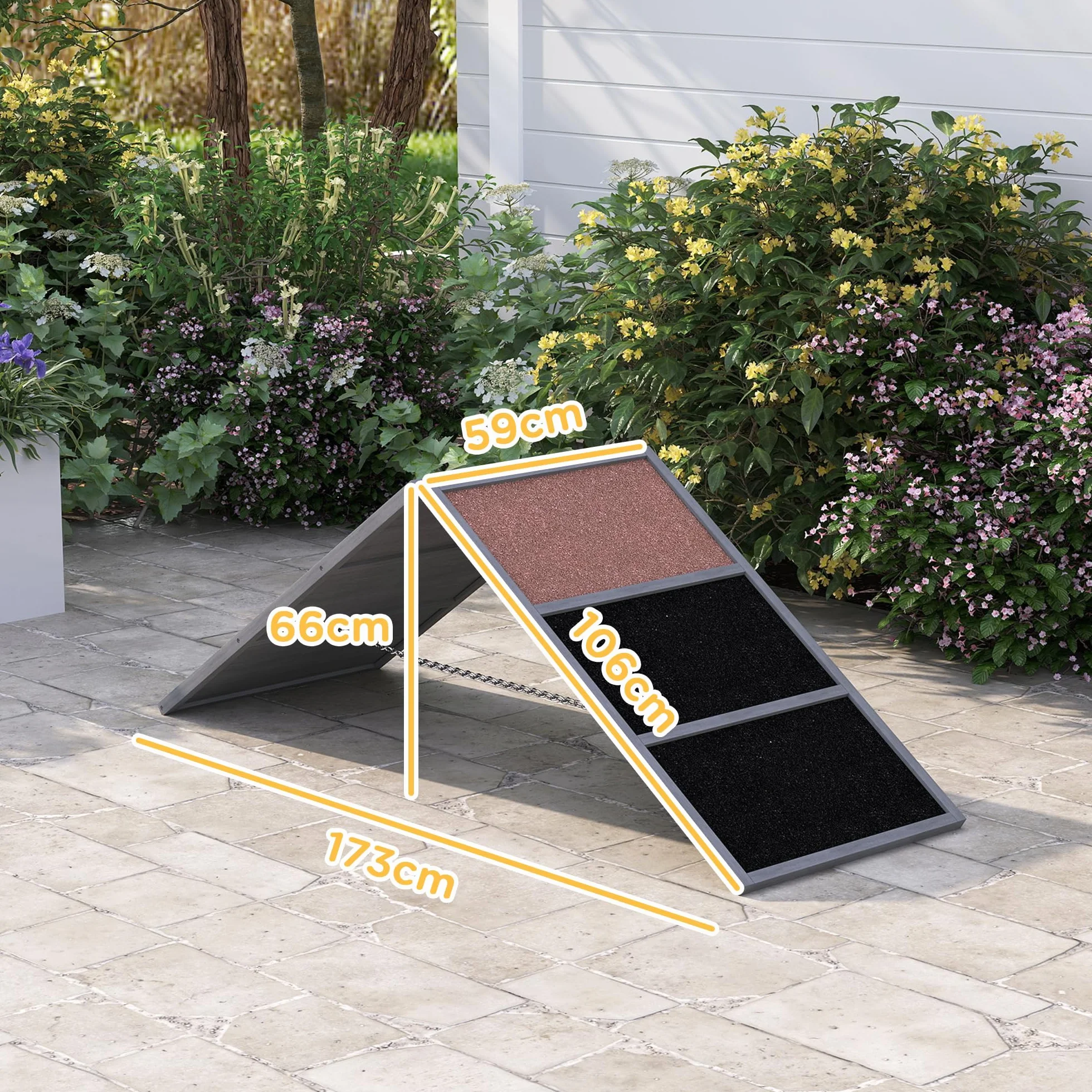 PawHut Rampe d'agilité pour Chien avec Surface antidérapante, équipement d'agilité pour Chiens, Cadre en A, adapté à Toutes Races, pour Jardin ou Parc, Gris