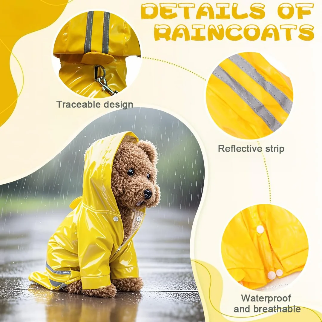 Manteau de Pluie Réfléchissant Imperméable pour Chien avec Capuche, Poncho Léger et Aéré pour Petites et Moyennes Races, Jaune (1.5-2.5 kg)