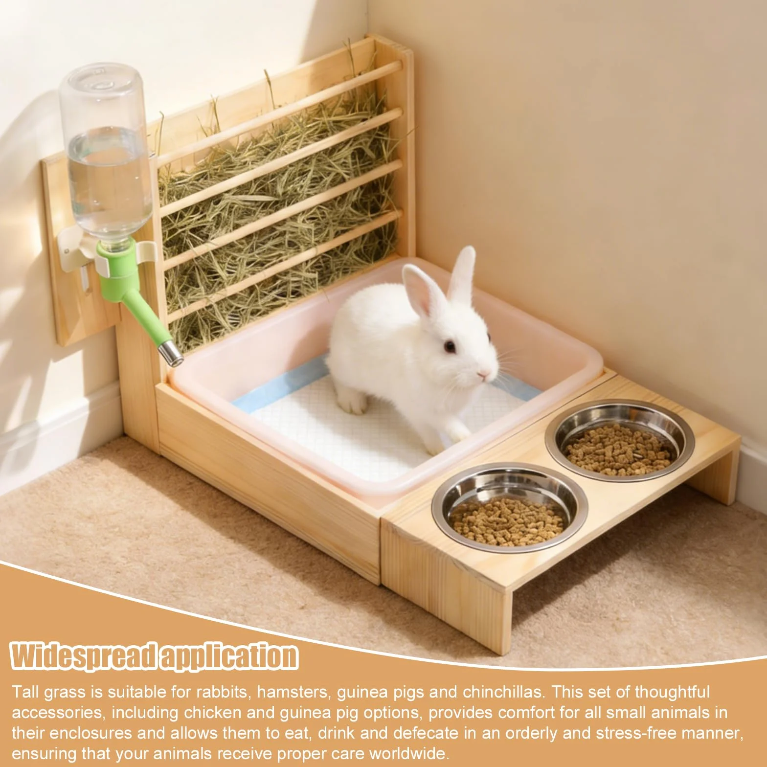 Mangeoire à Foin pour Lapin en Bois 4 en 1, Râtelier et Abreuvoir pour Petit Animal
