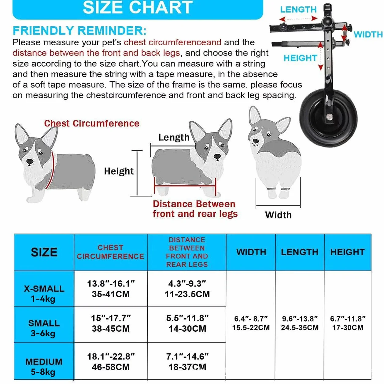 Fauteuil roulant réglable pour petits animaux de compagnie - Support jambe arrière pliable avec roues - Taille M