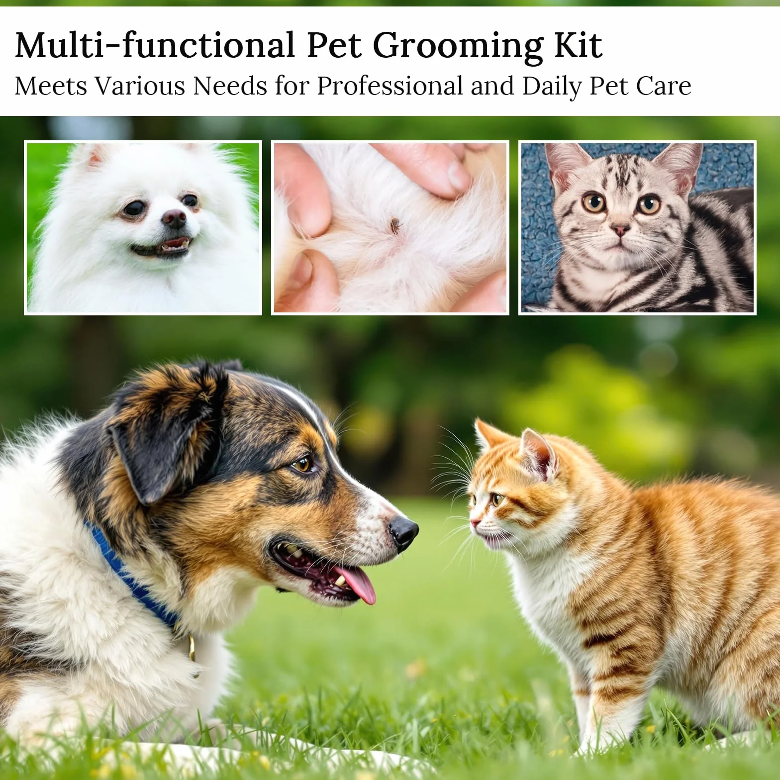 Kit de toilettage anti-puces pour chiens et chats – Peignes professionnels en acier inoxydable à dents fines et larges
