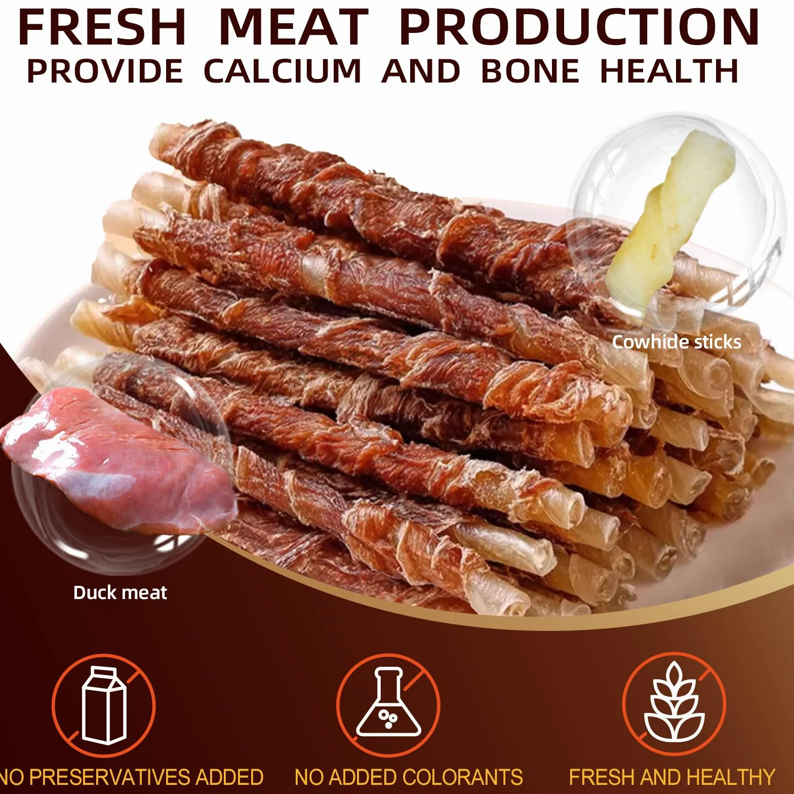 Friandises pour Chien au Canard et Peau de Bœuf, Bâtonnets à Mâcher Longue Durée, Snack Dentaire Riche en Protéines, Récompense Naturelle pour Petits et Moyens Chiens 350 g