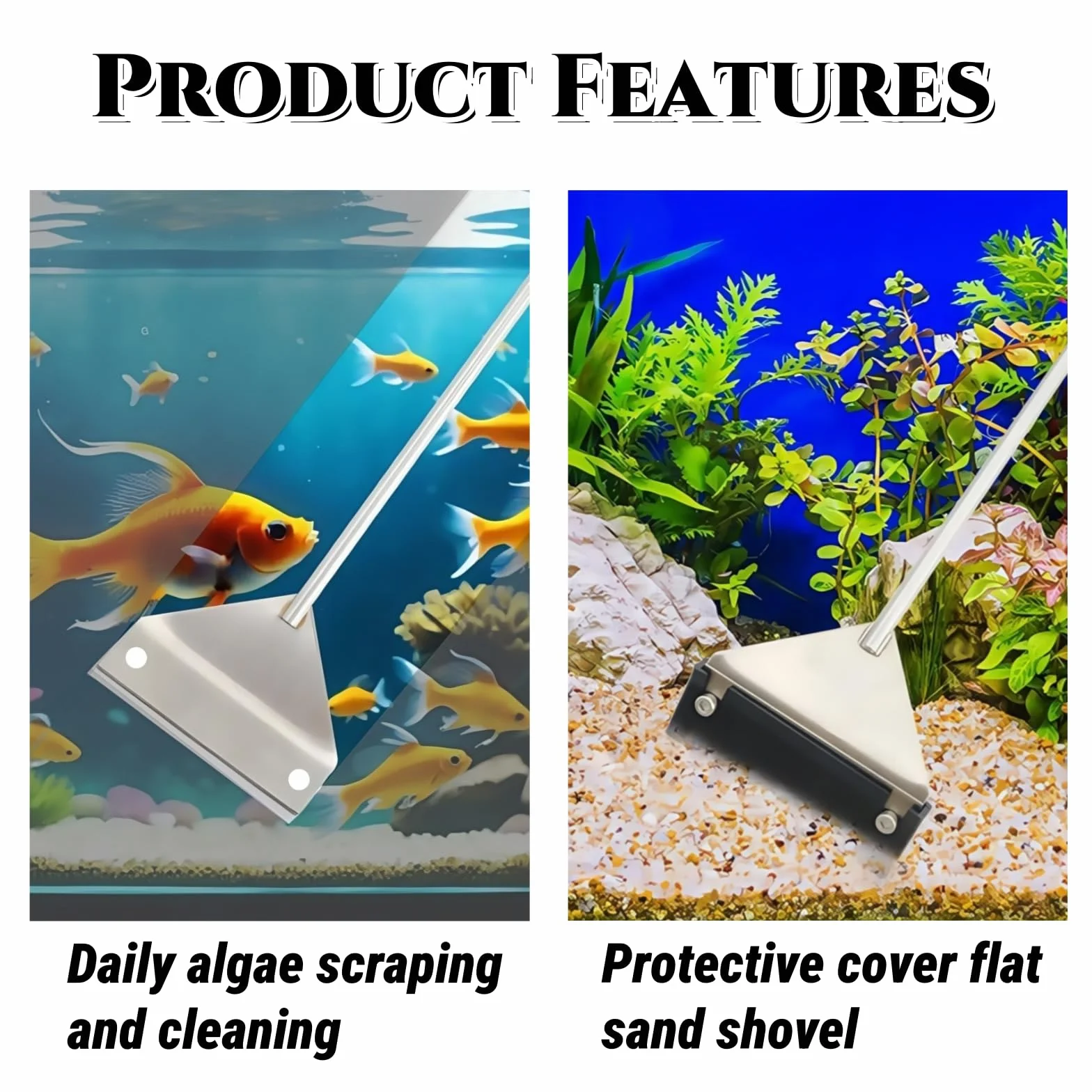 Grattoir Aquarium Vitre Inoxydable 85cm, Raclette Aquarium Version Allongée, Nettoyeur Aquarium avec Tige Extension