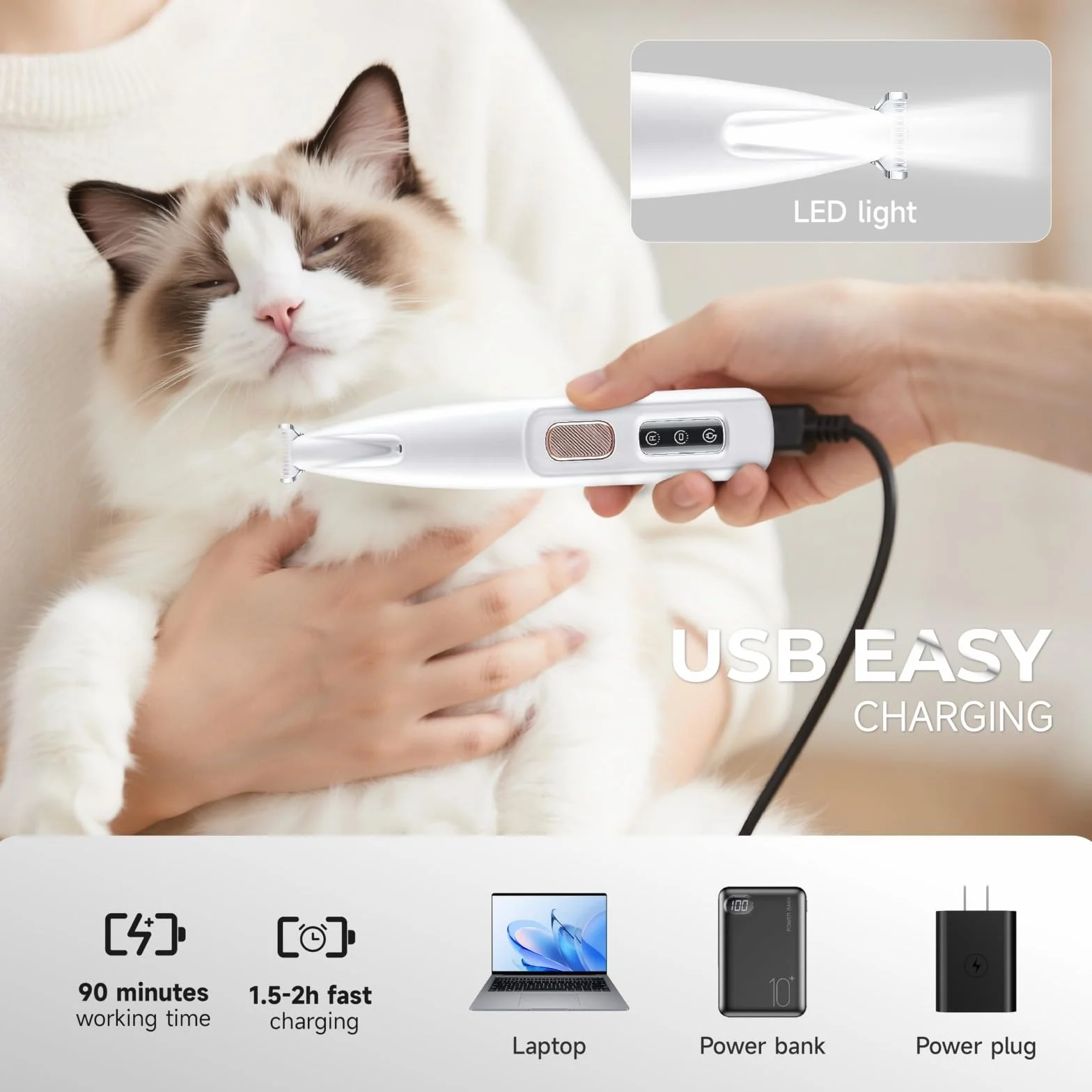 Tondeuse Pour Chat Patounet – Tondeuse Électrique Ultra-Silencieuse Rechargeable Lames Hypoallergéniques