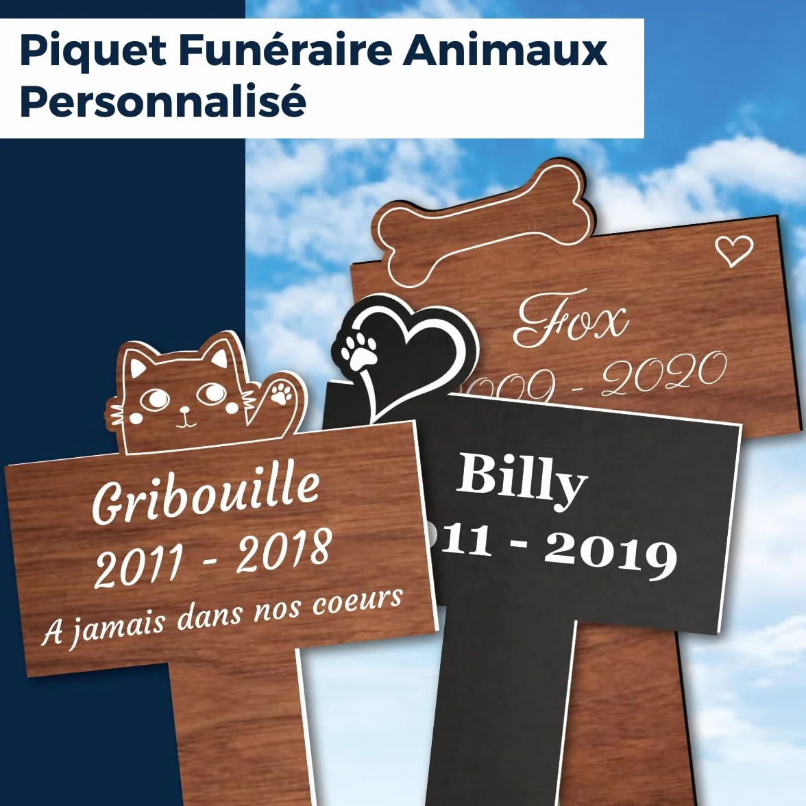 Plaque Funéraire Commémorative Personnalisée en Bois pour Chien Chat - Souvenir Animal - Texte Personnalisable Coeur