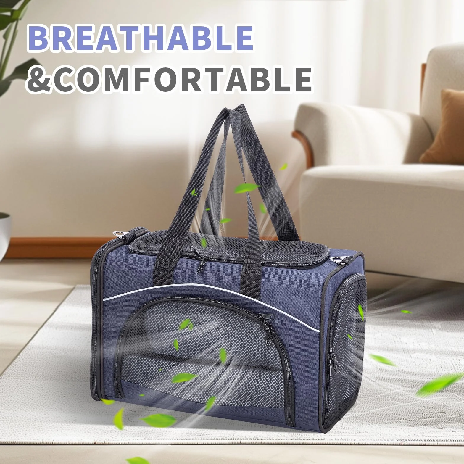 Petsfit Sac de Transport pour Chat Chien Pliable avec 2 Coussins Lavable, pour Voyage Avion Voiture, Bleu