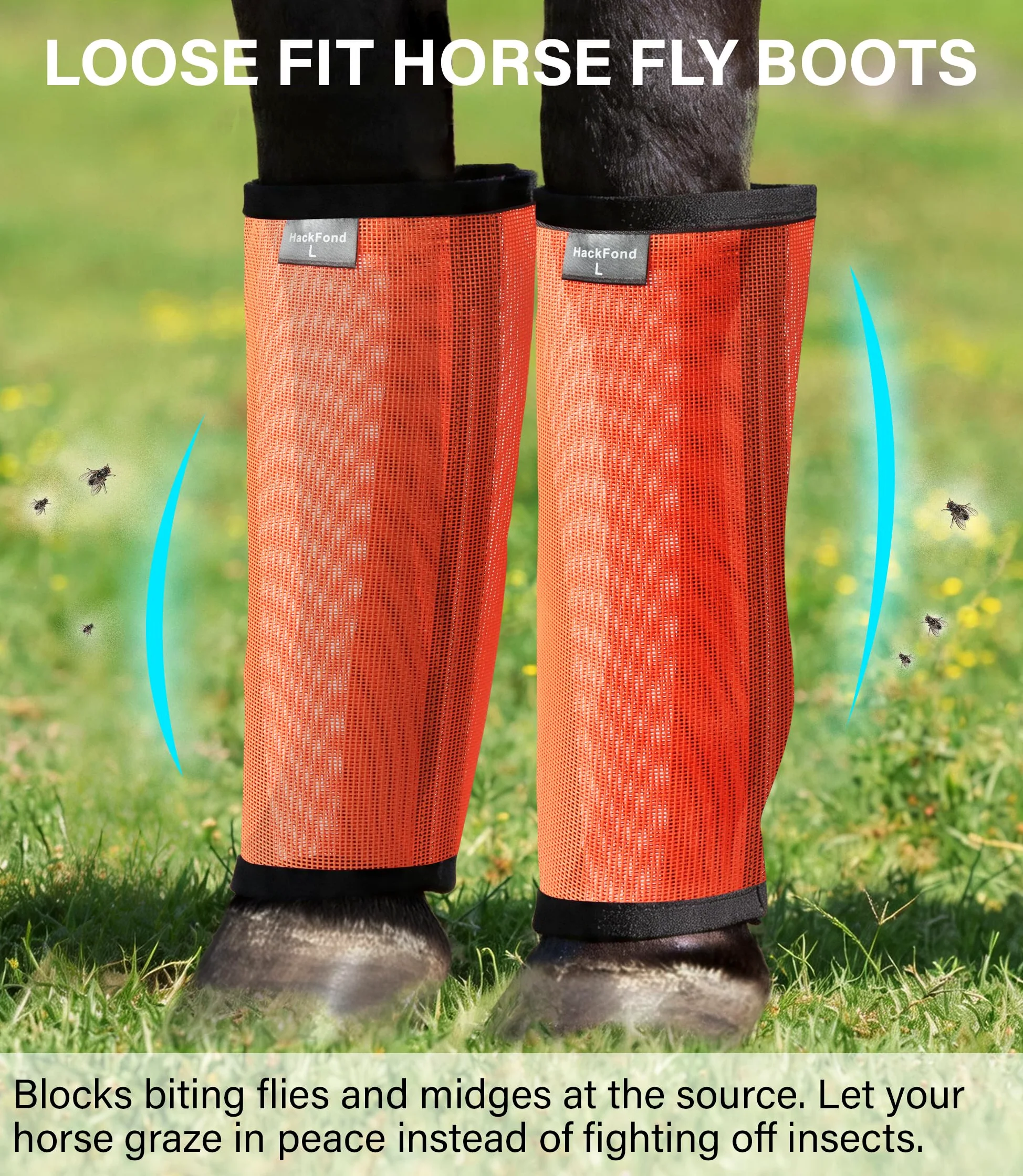 Lot de 4 guêtres de cheval en maille respirante pour protection contre les insectes et les rayures, protège-jambes confortables pour pâturage, randonnée et utilisation quotidienne, orange vif