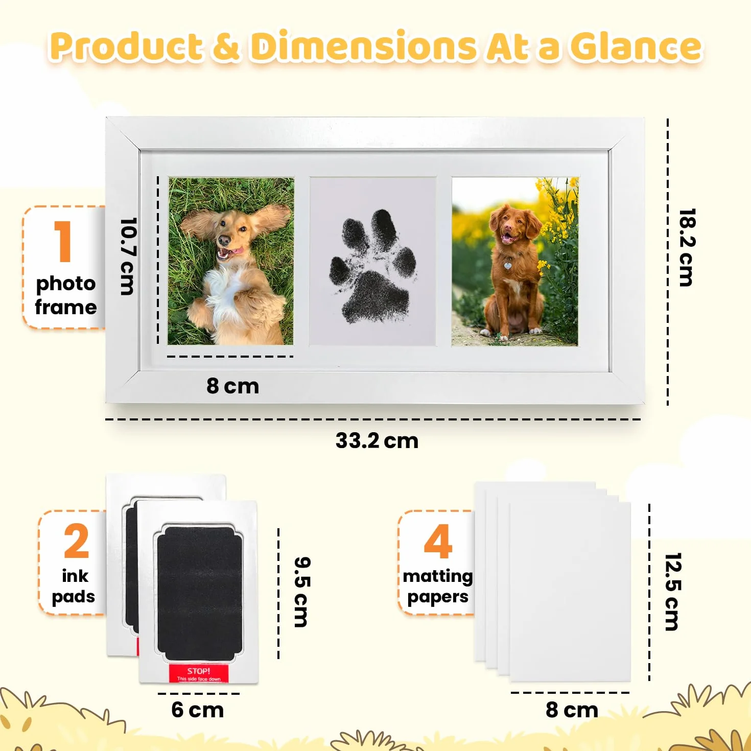 Kit Empreinte Chien Chat avec Cadre Photo en Bois, Kit d'Impression Bébé 0-6 Mois, Blanc