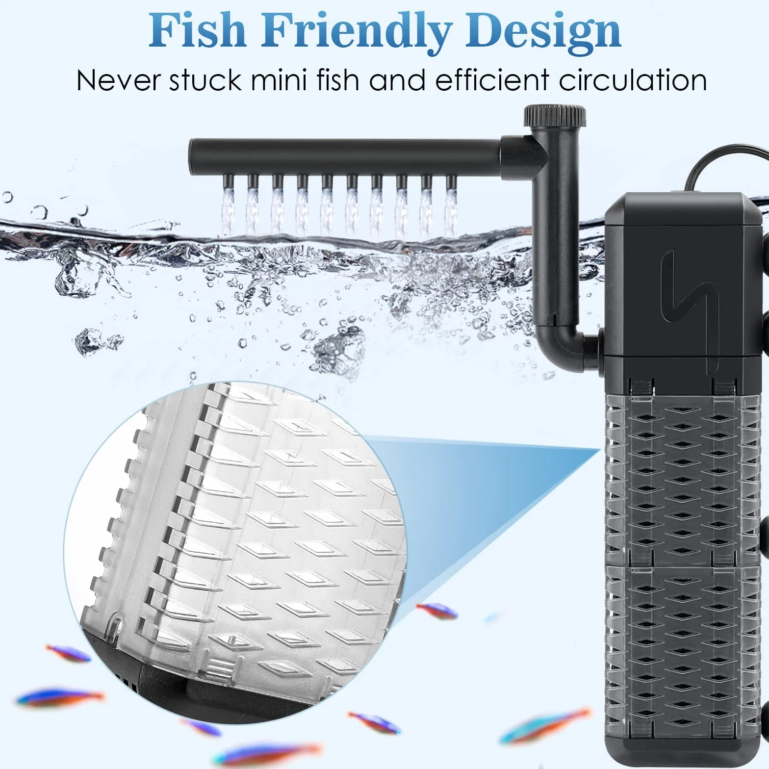 AQQA Filtre Aquarium Réglable 800L/H Pompe Aquarium Intérieur Ultra-Silencieux 9W
