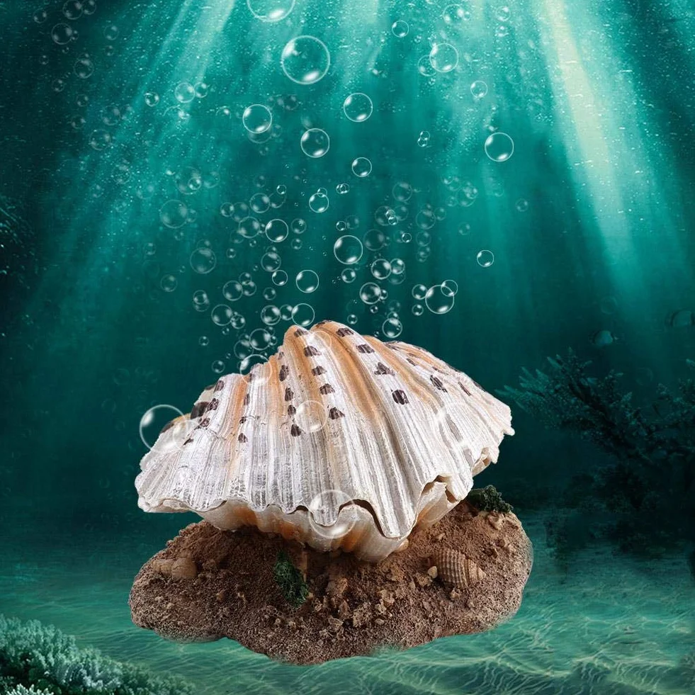 Ornement de Coquille d'Aquarium en Résine avec Barboteur Perle et Récif Corail pour Décoration de Réservoir de Poisson