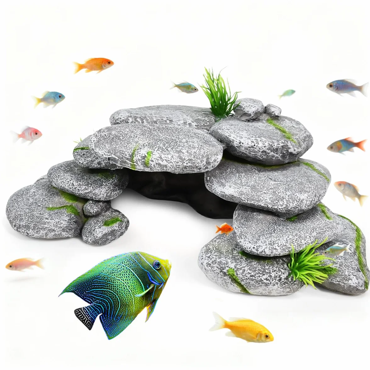 Cachette Aquarium Tortue 23x12.5x7.5cm Décoration Résine Pierre Cachette Grotte Reptile Poisson