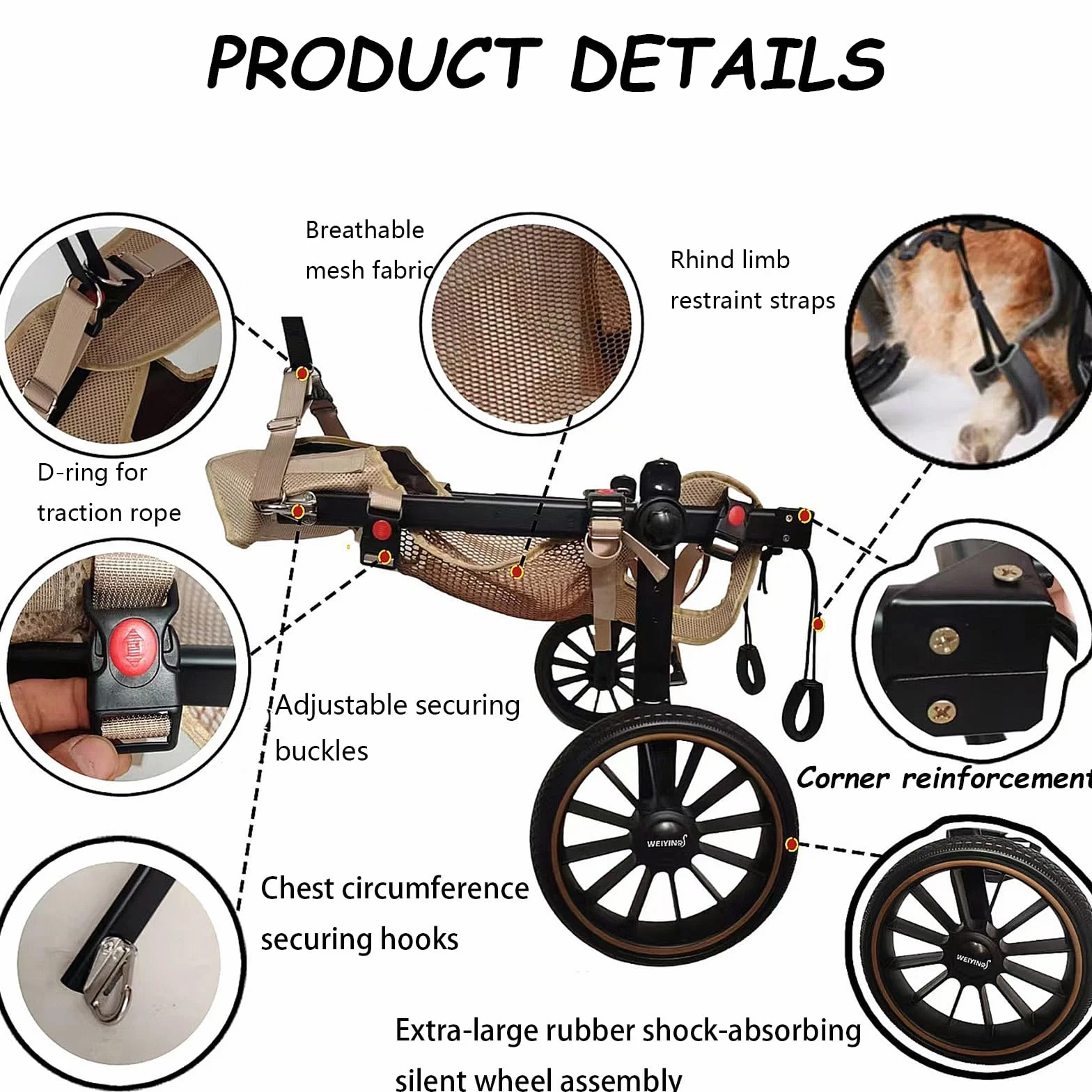 Fauteuil Roulant Pour Chien Pattes Arrière 2 Roues Attelle Exercice Marcheur Handicapé Aide Marche Blessés Paralysés Chariot Animaux Petite Moyenne Grande Taille XL Bleu
