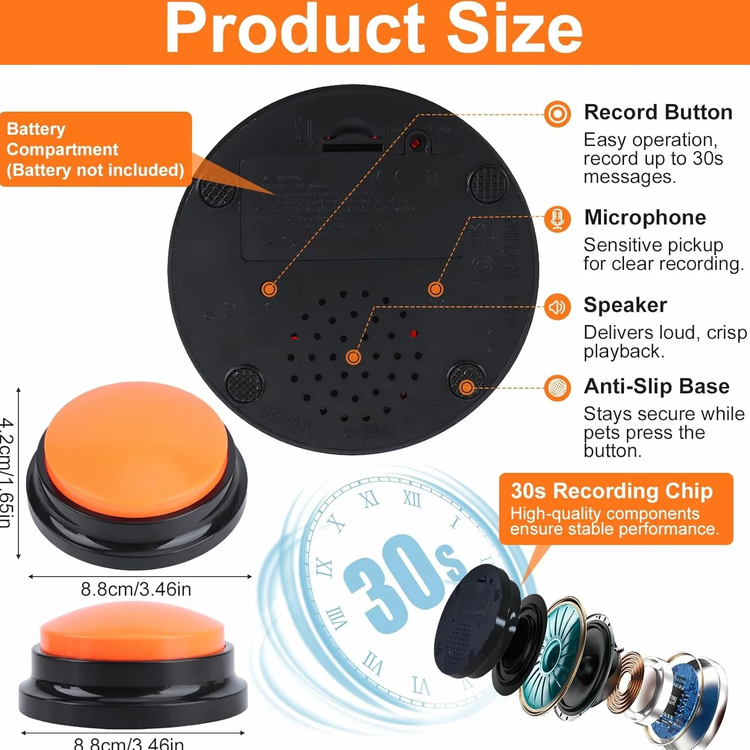 Buzzer Enregistrable 6pièces, Bouton de Communication pour Chien avec Enregistrement de 30 Secondes Buzzer Sonore, Bouton Communication pour Animaux