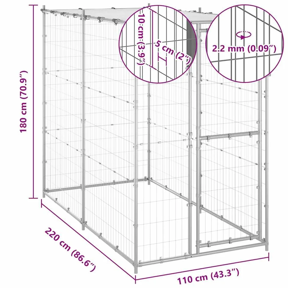 VidaXL Enclos Extérieur Acier Galvanisé 110x220x180 cm