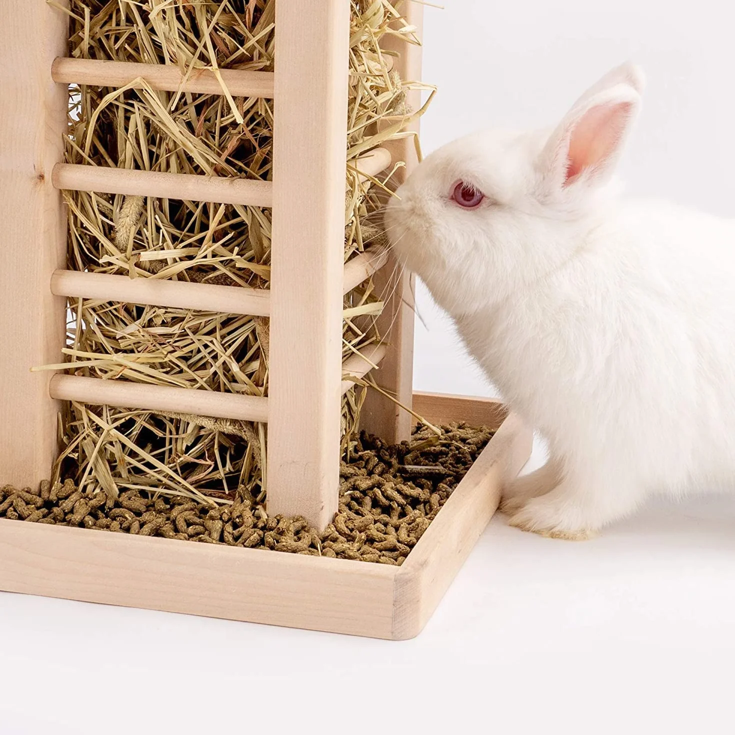 Balama Mangeoire à Foin pour Lapin en Bois 36 x 24 x 24 cm Râtelier à Foin pour Chinchilla