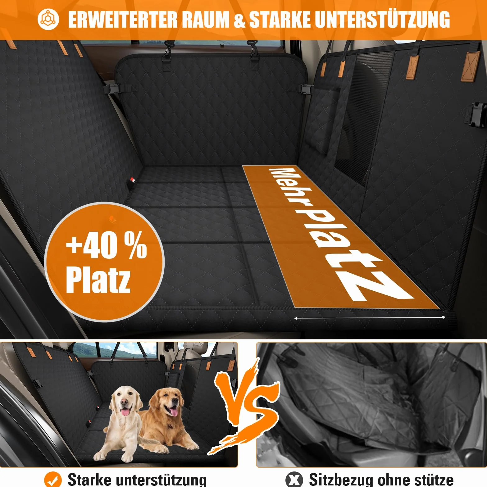 Protection Voiture Chien Siege Arriere [127 x 62 cm], Imperméable, Résistante Aux Rayures, Coque Rigide, Protege Voiture Pour Chien SUV et Voitures Familiales, Lavable, Avec Filet Ventilation (Noir)