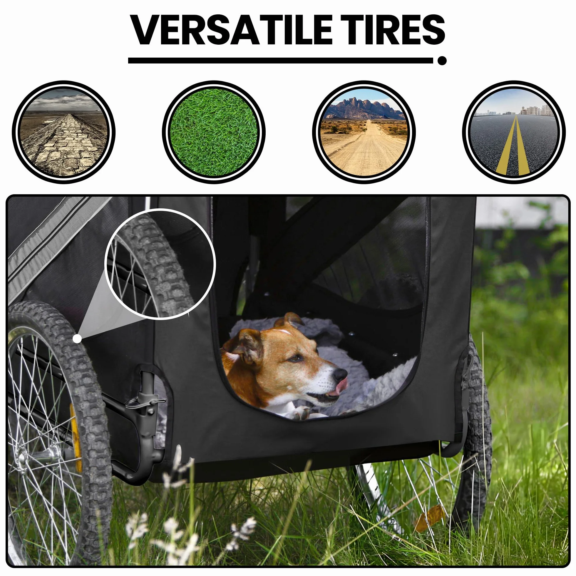 Remorque Vélo Chien 2 en 1 - Poussette Chien Pliable, Charge jusqu'à 35 kg, Attelage Inclus, Sol Antidérapant, Sangle Sécurité, Bien Ventilée, Multifonctionnelle, Gris Foncé