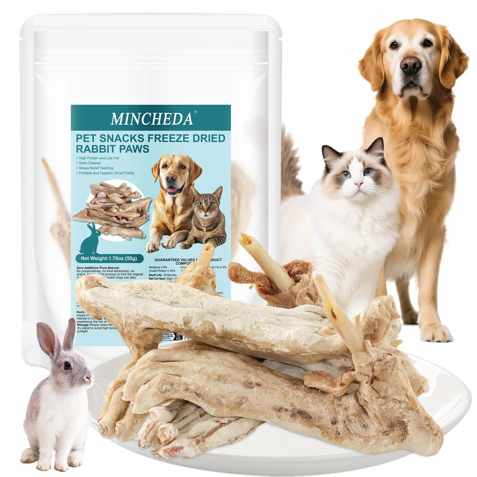 Friandises pour Chiens à Base de Pattes de Lapin lyophilisées Naturelles sans céréales Single-Ingredient 50g