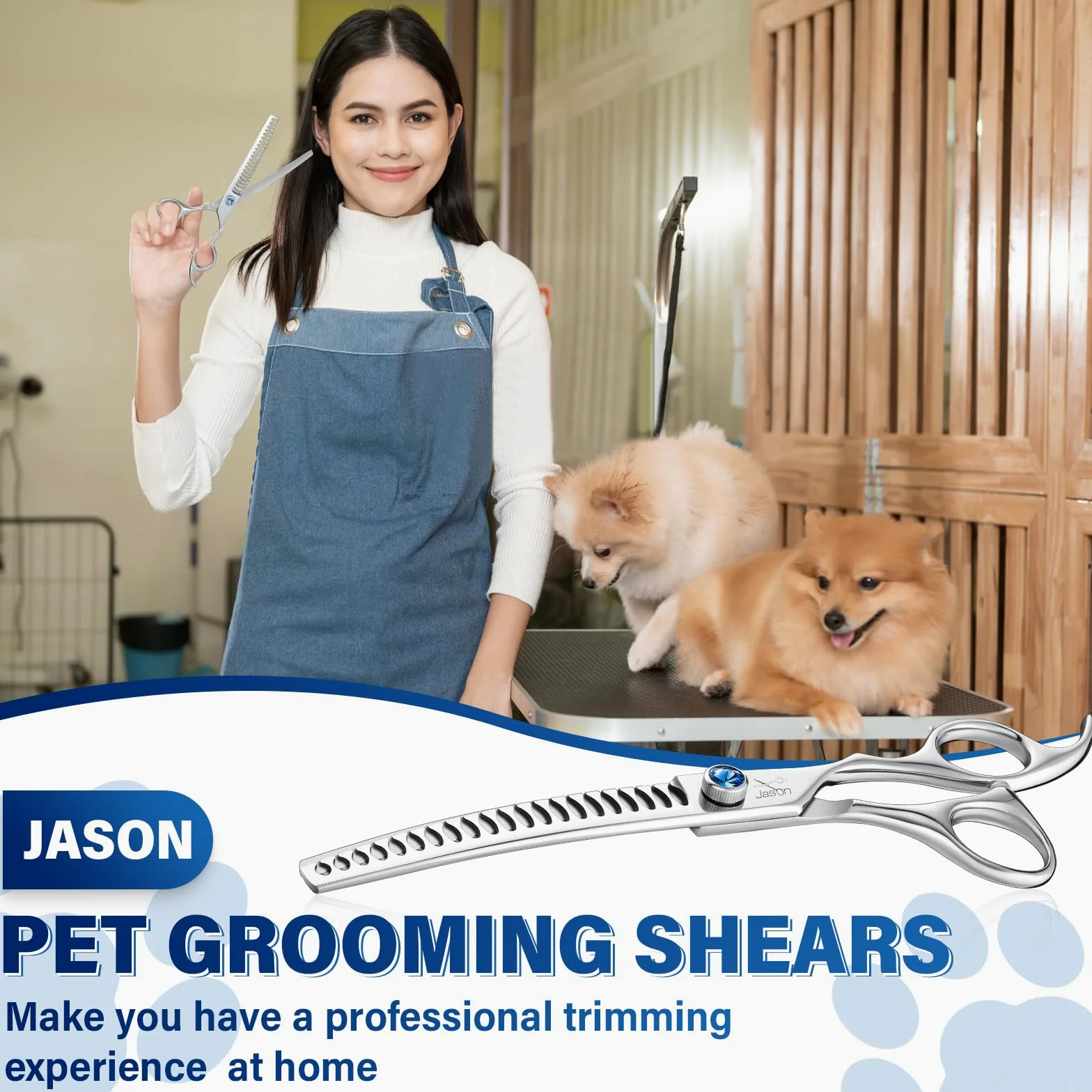 JASON Ciseaux de toilettage incurvés pour chien – 17,8 cm – Argent – Acier inoxydable 440C – Ciseaux professionnels pour toiletteur