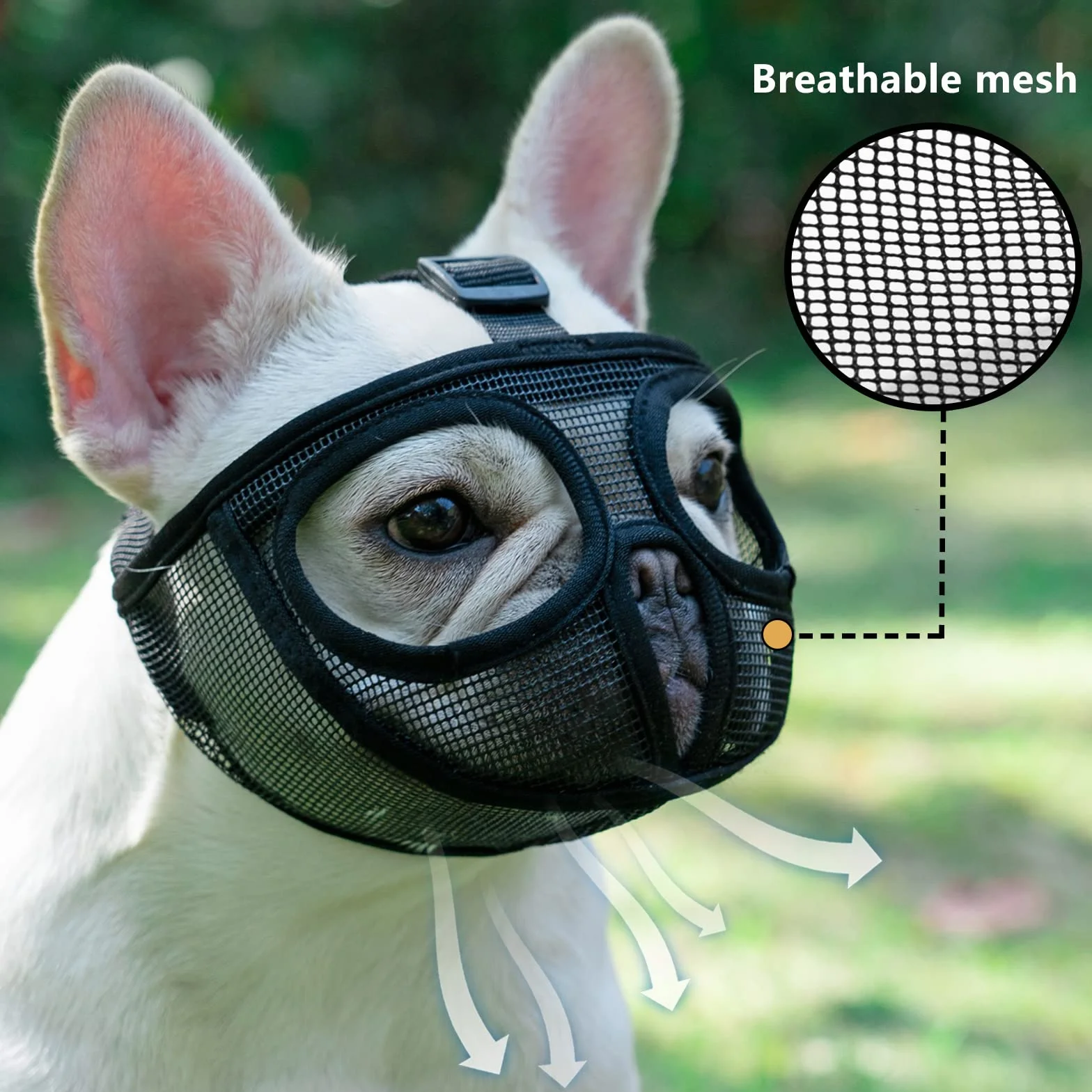 ILEPARK Museliere pour Bouledogue, Réglable ne Couvrira Pas Les Yeux Mêches Muettes Museau pour Mordre la Mât (L,Noir)