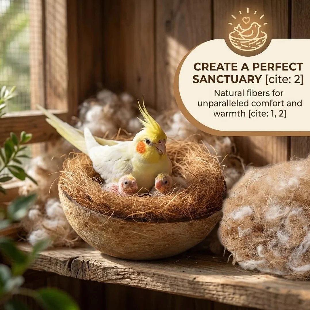 Matériau Naturel pour Nidification d'Oiseaux, Mélange Paille Jute Soie Coton, 40g