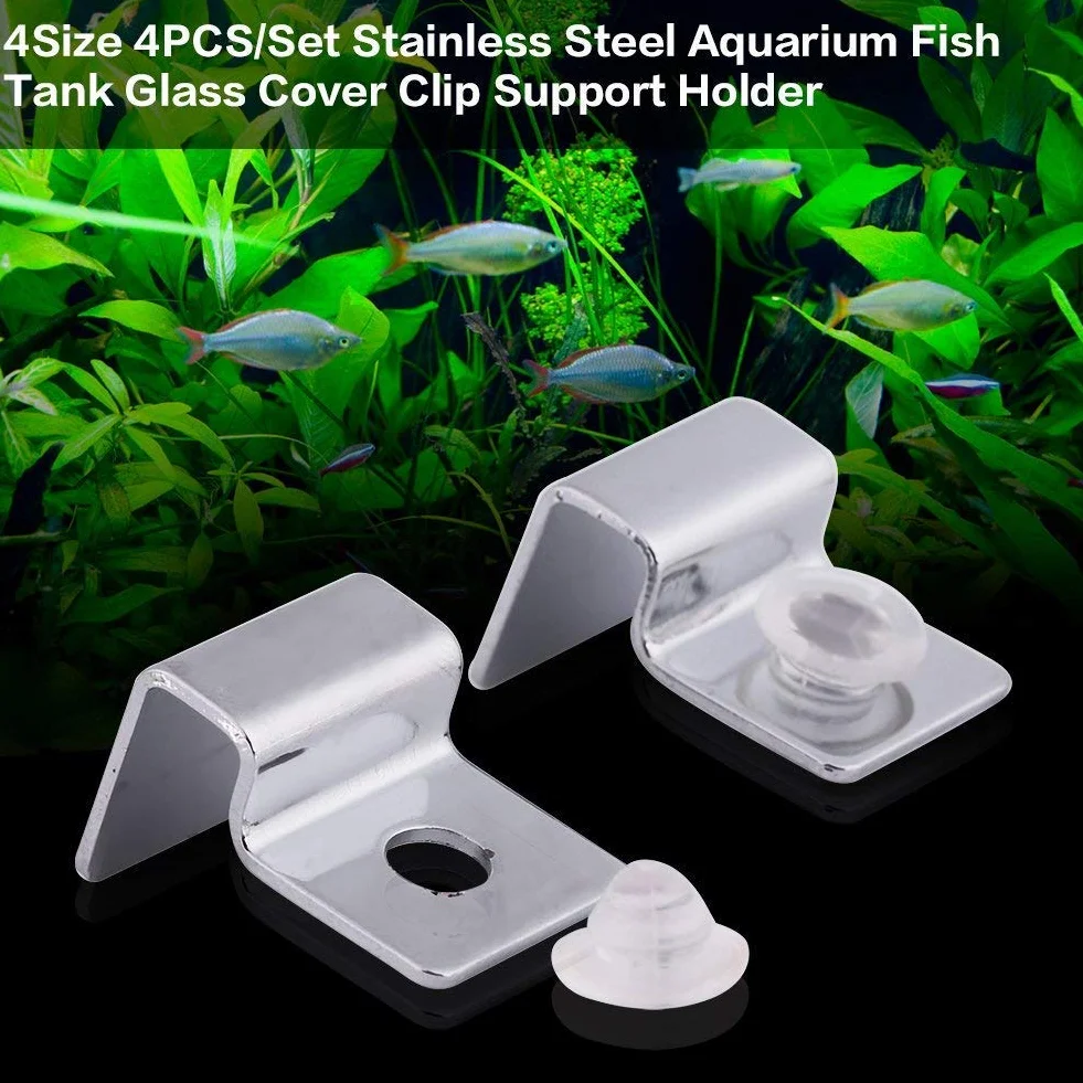 Aquarium Verre Couvercle Clip Support en Acier Inoxydable 4 PCS/Set