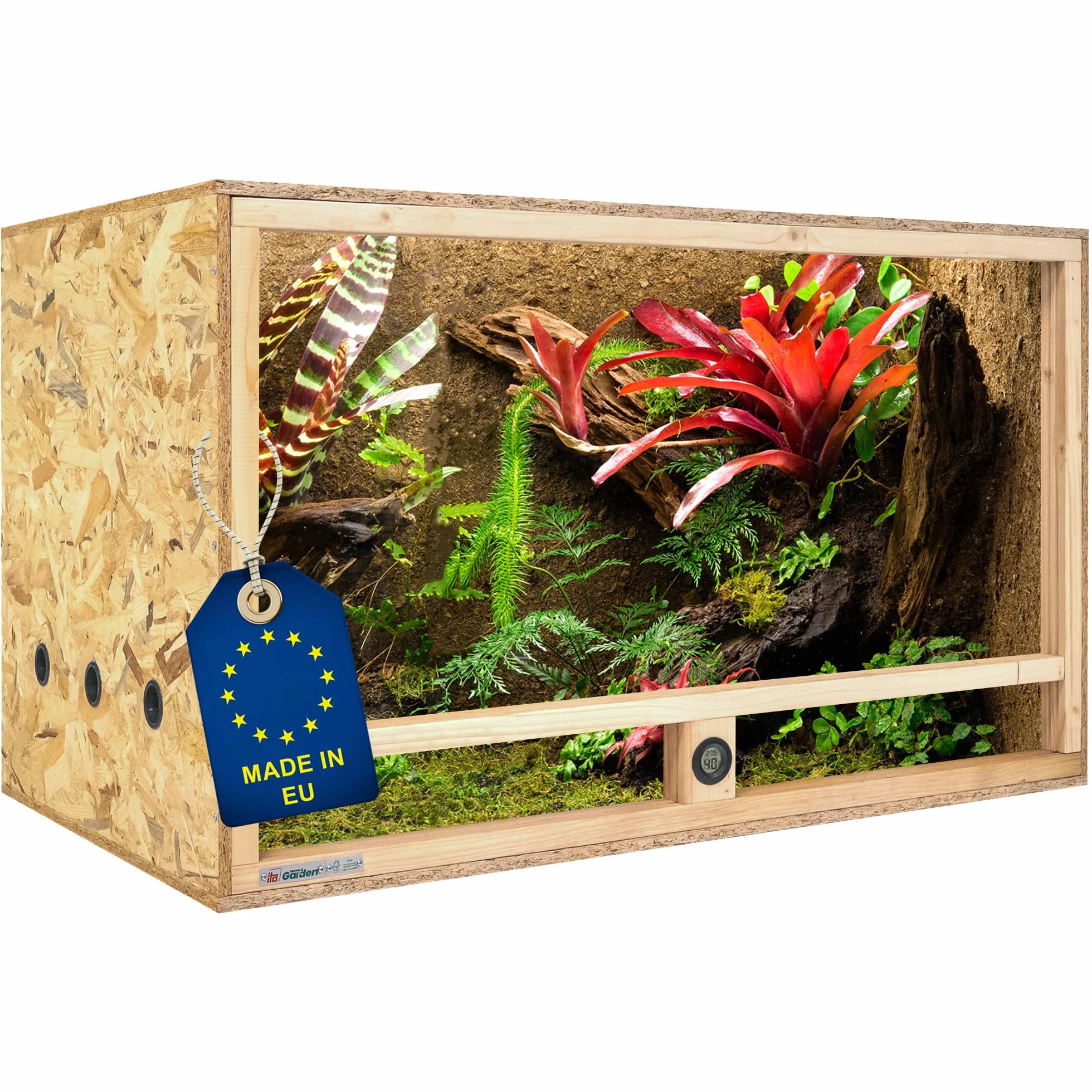 Terrarium Bois 120x60x60 cm OSB-3 avec Ventilation latérale & hygromètre intégré pour Reptiles Serpents Amphibiens