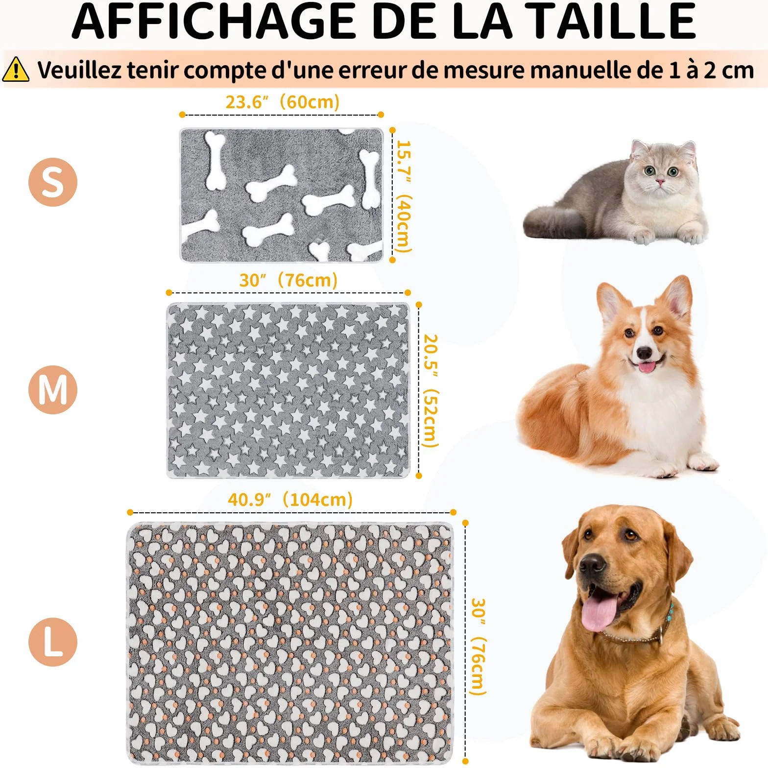 COMSLE Couverture pour Chien Chat Pelucheuse Lavable Lot de 3 Plaid Polaire 40x60cm Gris