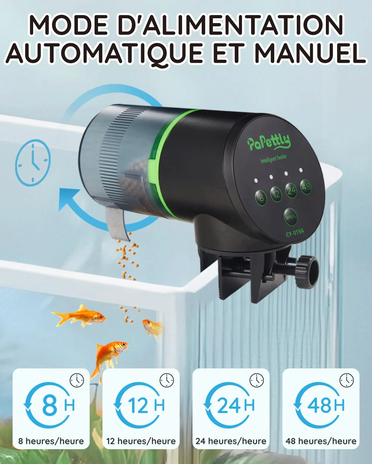 Distributeur automatique de nourriture pour poissons d'aquarium 200 ml avec piles AAA incluses