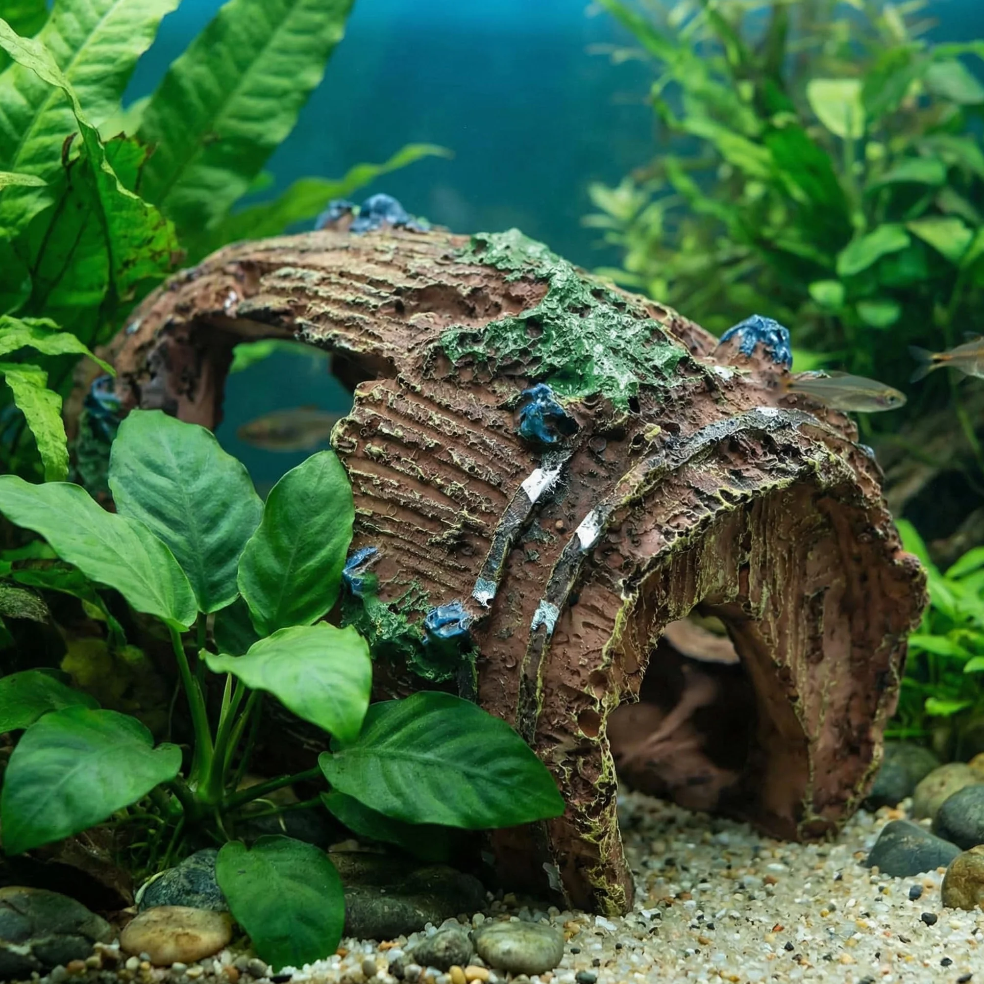 Résine Fish Tank Ornement brisé Barrel Cave Marron Style rétro