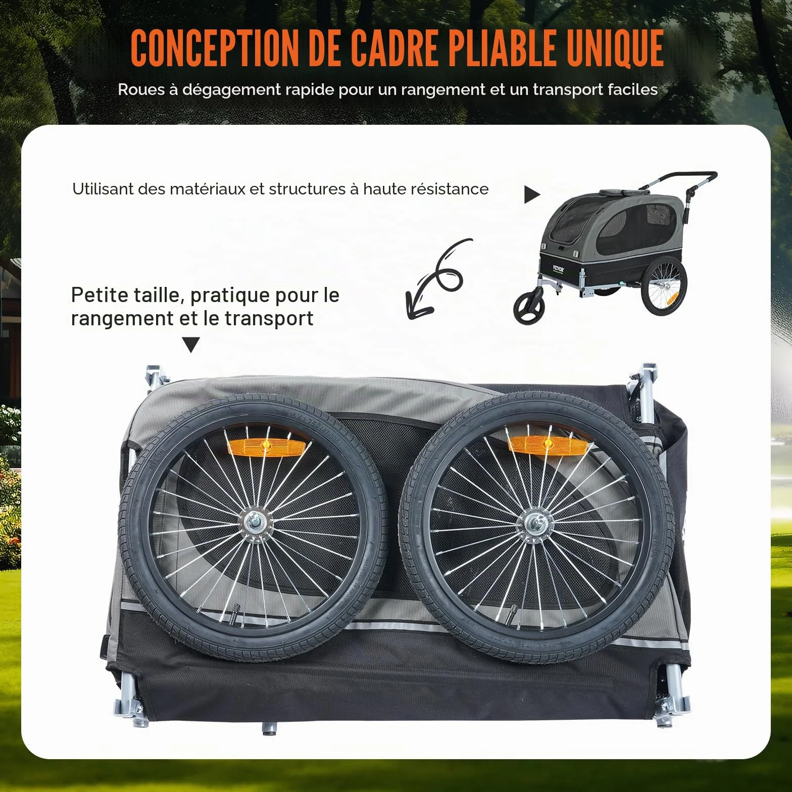 VEVOR Remorque vélo pour Chien, Charge 40 kg, Poussette d'animaux de Compagnie 2 en 1, Cadre Pliable Facile avec Roue à dégagement Rapide, coupleur de vélo Universel, Laisse Interne
