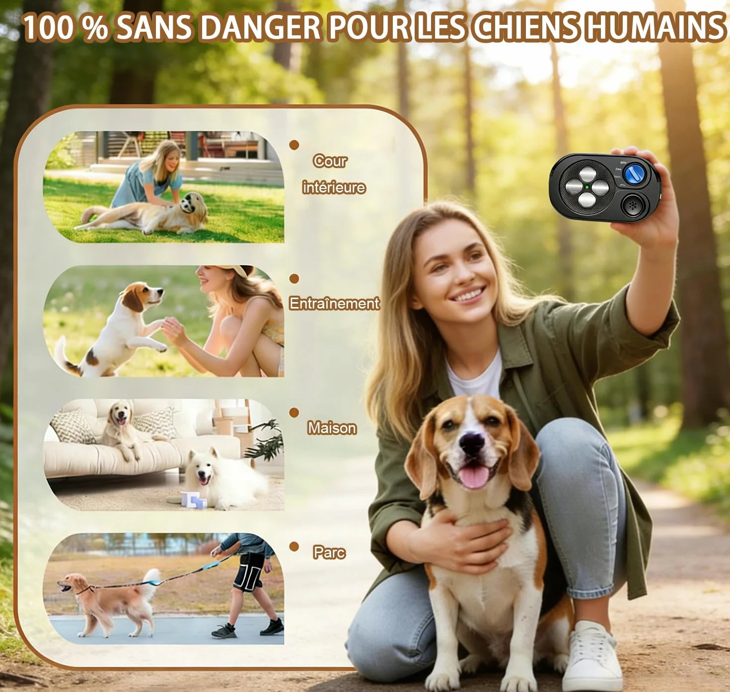 Anti Aboiement Chien Ultrason Puissant, 3 Modes, Portée 23 m, IP65 Rechargeable, Sifflet Ultrasonique Intérieur/Extérieur