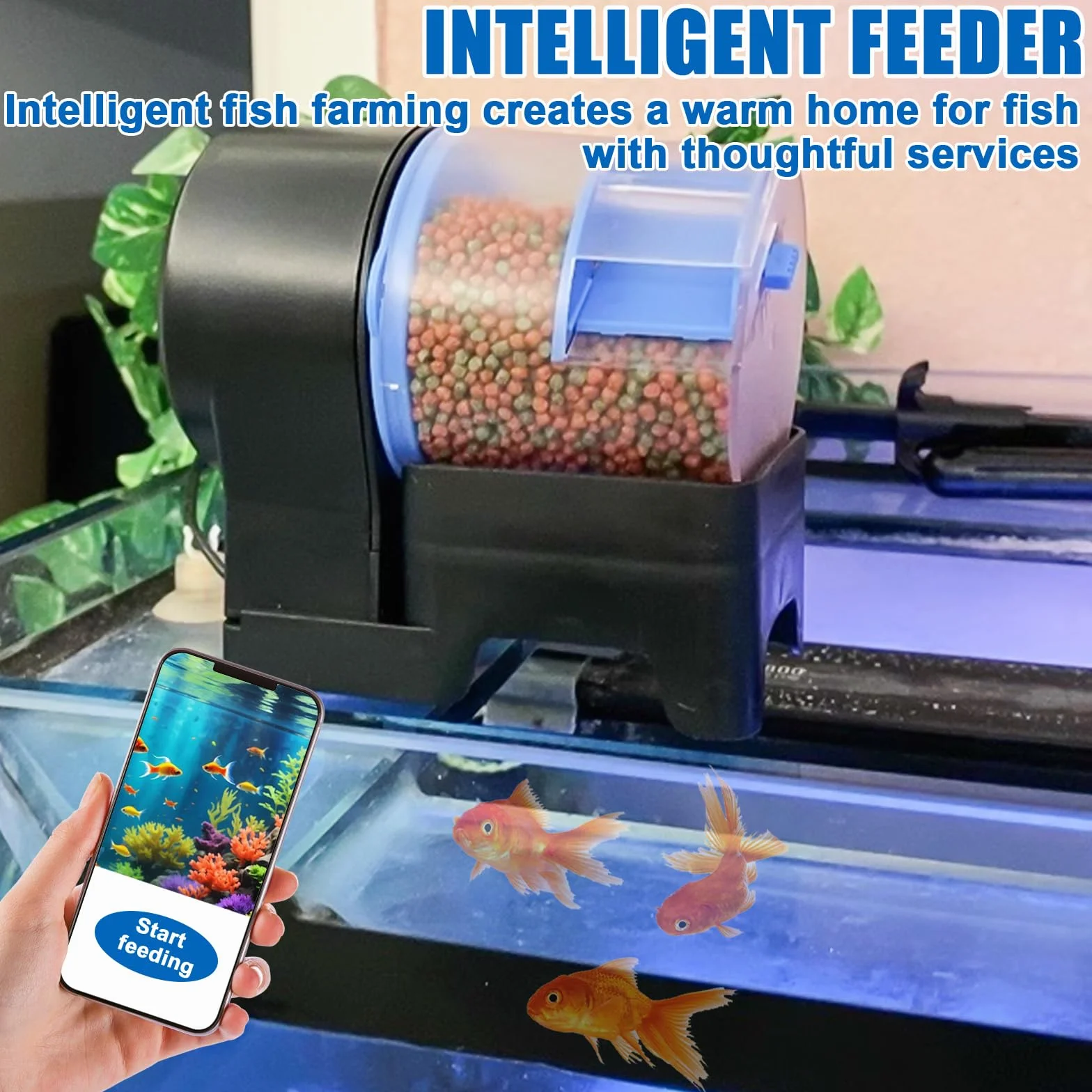 GOMETY Distributeur automatique de nourriture pour poissons, rechargeable USB, résistant à l'humidité