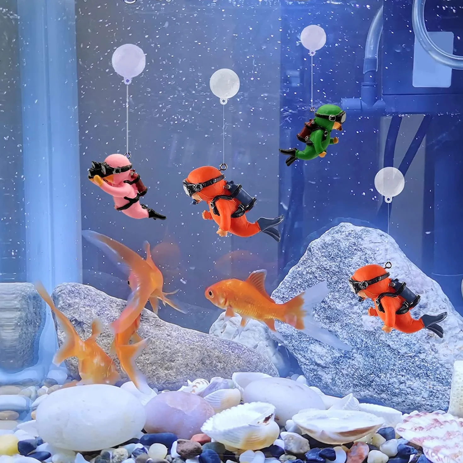YANGWEN 2 Pièces Figurines de Plongeur Créatives pour Aquarium Flottantes avec Balles et Fil