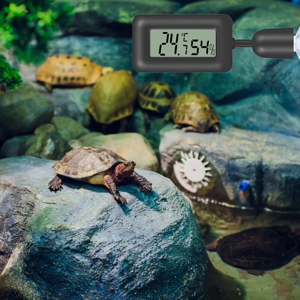 Thermomètre pour reptiles - Étanche - Hygromètre numérique haute sensibilité - Rotatif - Avec ventouse - Pour aquariums de reptiles
