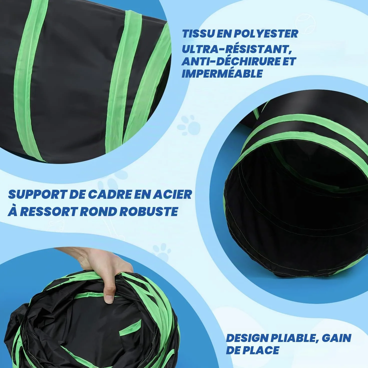 Tunnel de chat de type osseux amélioré, Tube de tunnel de jeu pliable à 4 voies pour chat avec sac de rangement pour chats, chiots, lapins, furets, cochons d'Inde, utilisation intérieure et extérieure