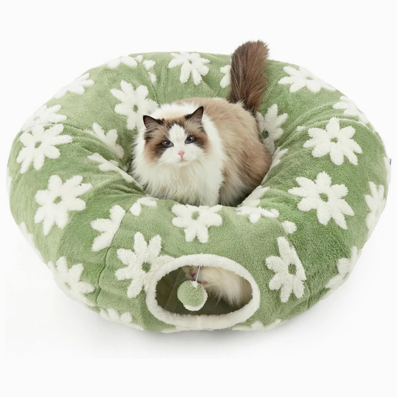 Tunnel pour Chat Jouet Cave en Peluche Lavable avec Balle | Tubes et Tunnels en Peluche avec Motif pour Chat Pour Les Chatons Et Lapins Rampement Griffage Dentition Intérieur Extérieur