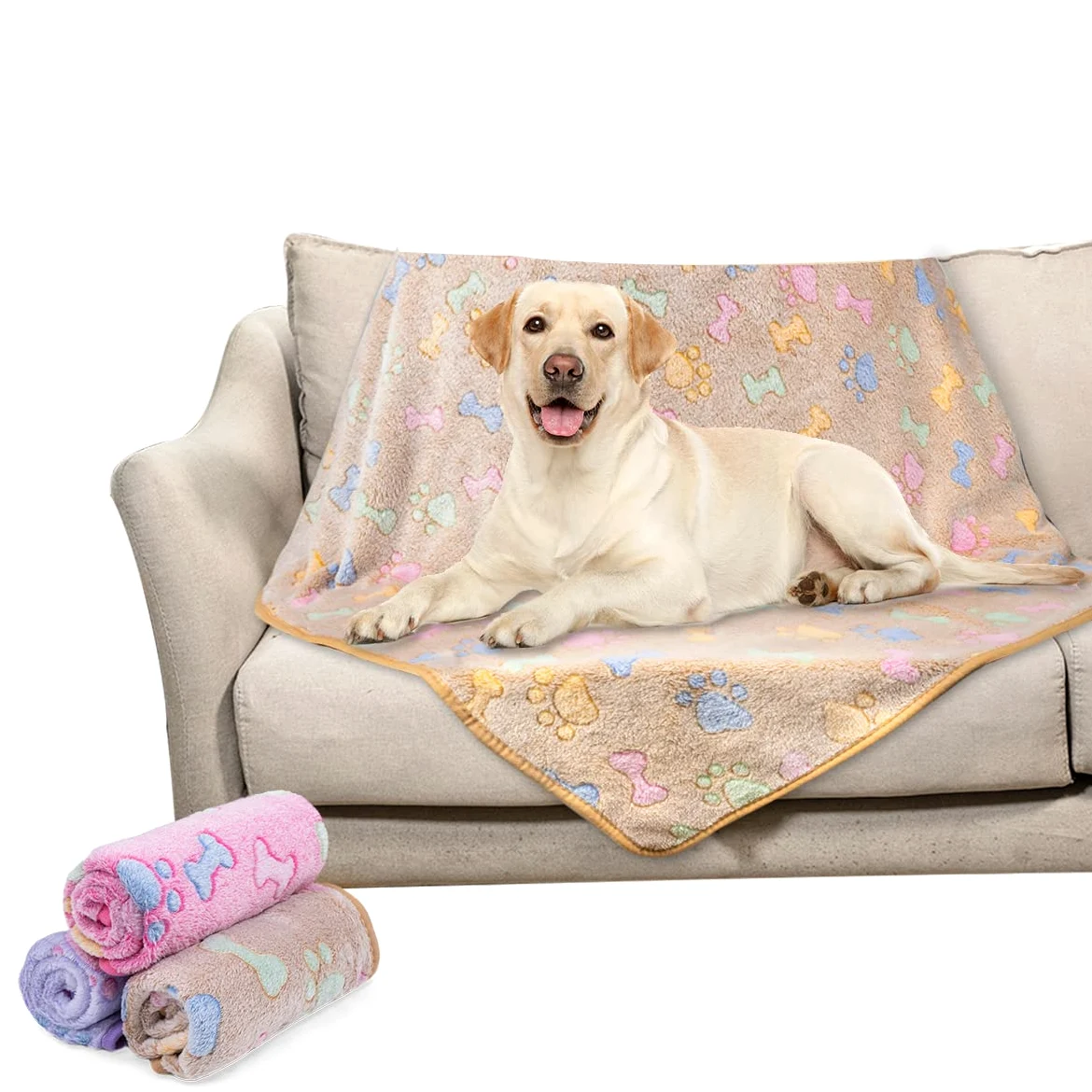 Dono 1 lot de 3 couvertures pour chiens de grande taille, 152,4 x 127 cm, couverture polaire super douce et moelleuse avec imprimé os de pattes, couverture pour grands chiens, couverture douce pour