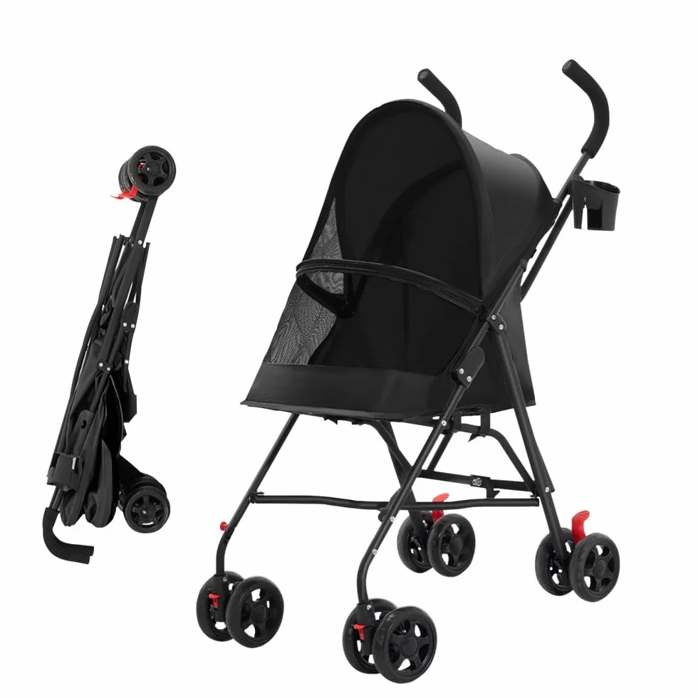 OHMG Poussette pliante pour chiens et chats 4 roues jusqu'à 15 kg
