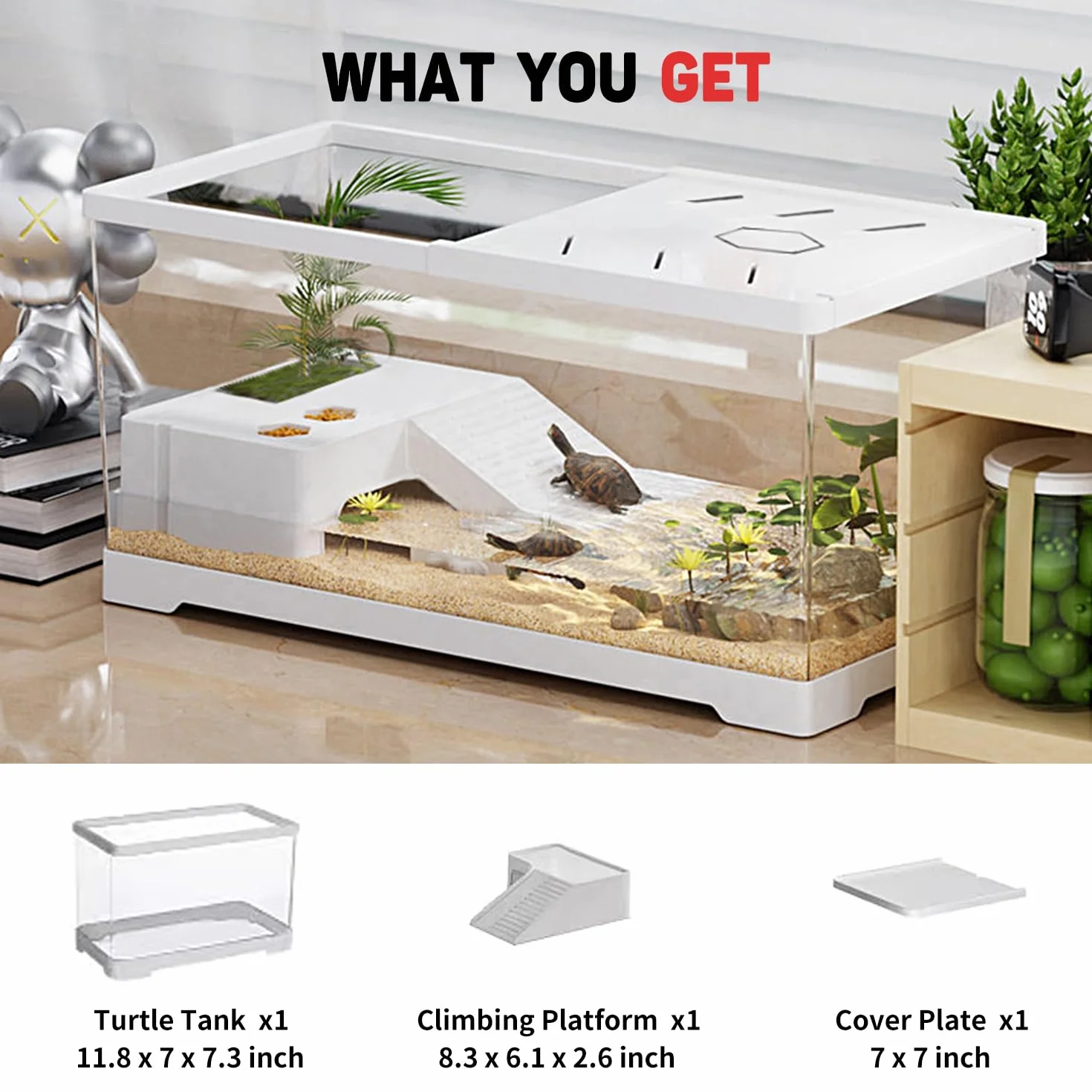 Aquarium pour Tortues avec Plateforme de Bain de Soleil 30 x 18 x 18,5 cm Blanc