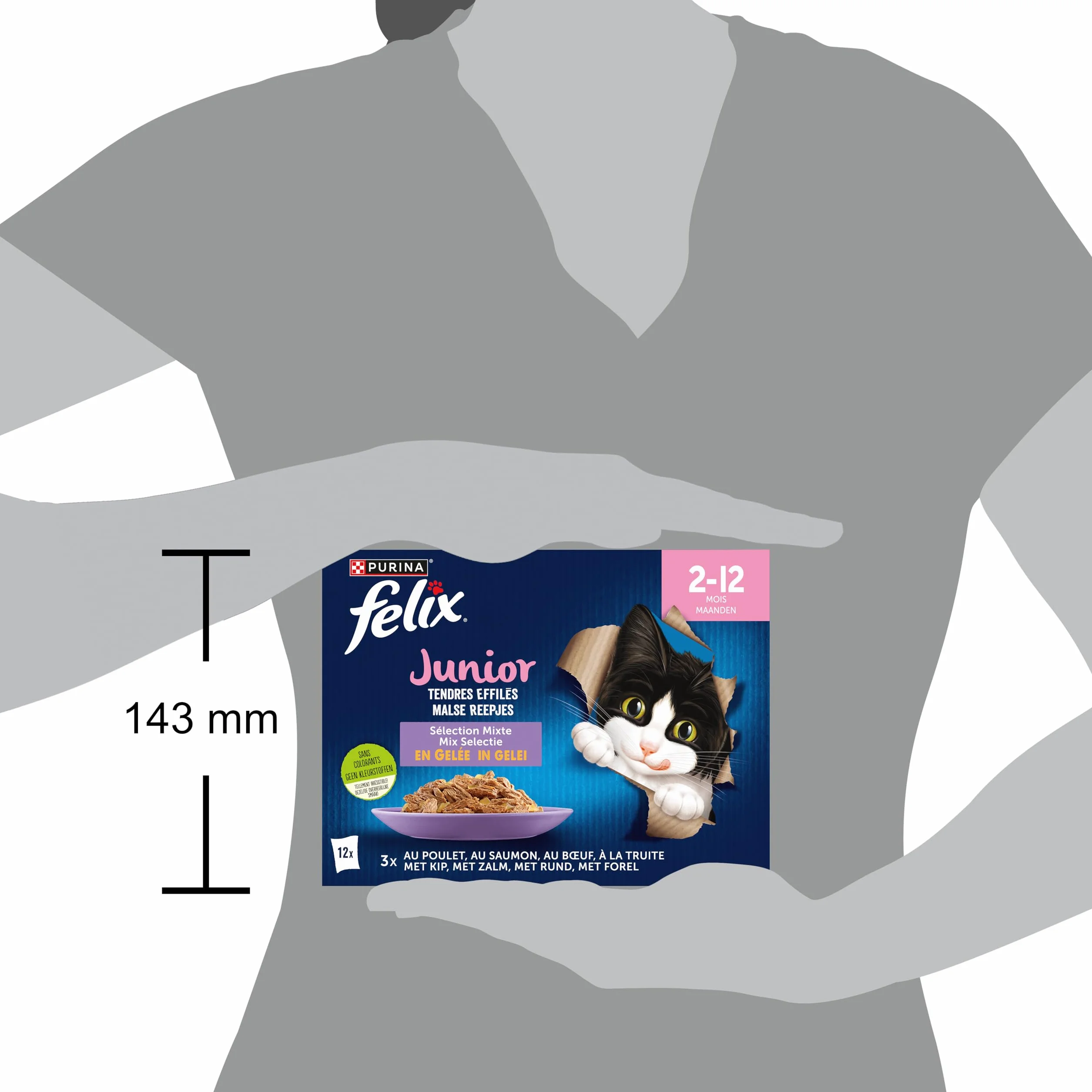 PURINA Felix Tendres Effilés Junior Aliment Complet pour Chatons Stérilisés Poulet Boeuf Saumon Truite Gelée Portion Individuelle 12 x 85g