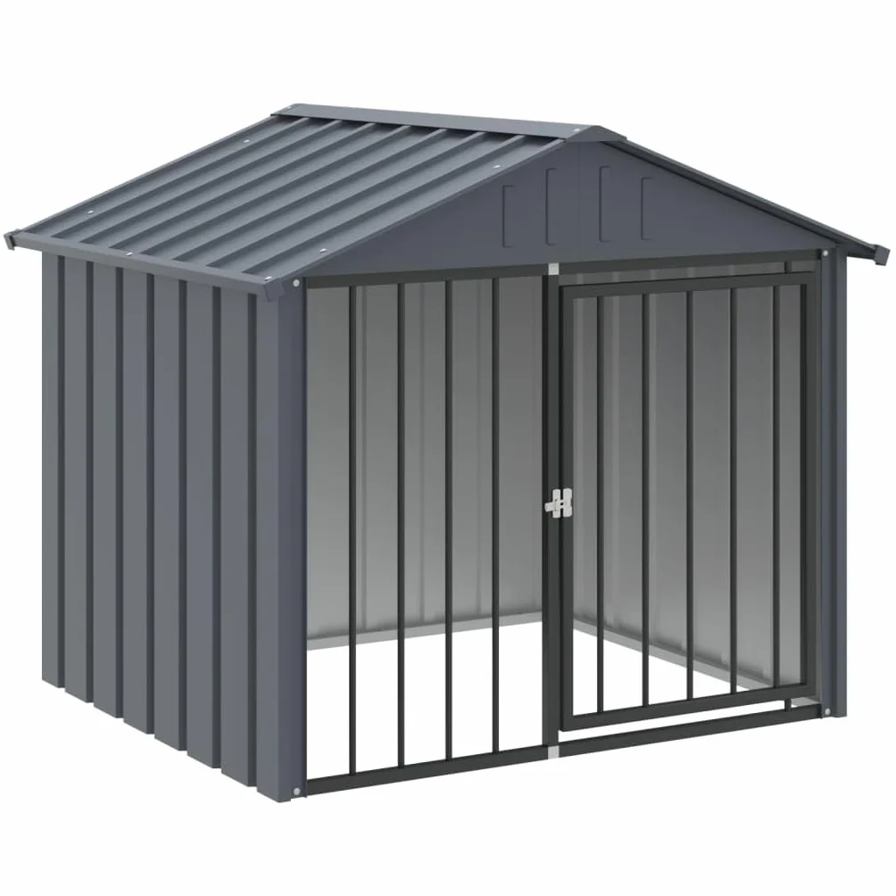 Toshilian Chenil Extérieur pour Chien Niche Cage Métal avec Toit Noir 117x103x102 cm Acier Galvanisé