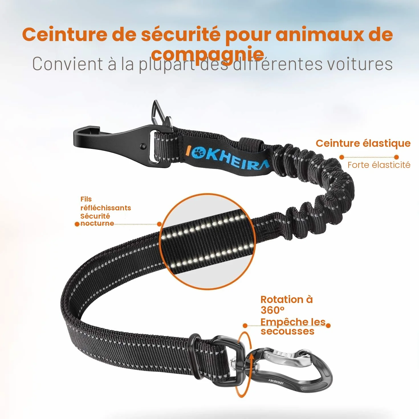 IOKHEIRA Ceinture Sécurité Chien, Harnais Voiture Réglable Nylon Durable Antichoc pour Chien Chat