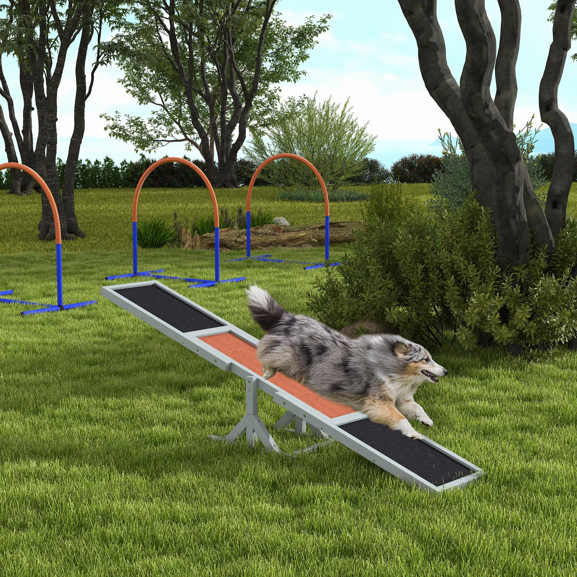 PawHut Agility Sport pour Chien Bascule - Bascule pour Chien - équipement Entrainement Chien - Bois pré-huilé Feutre bitumé antidérapant Gris Noir